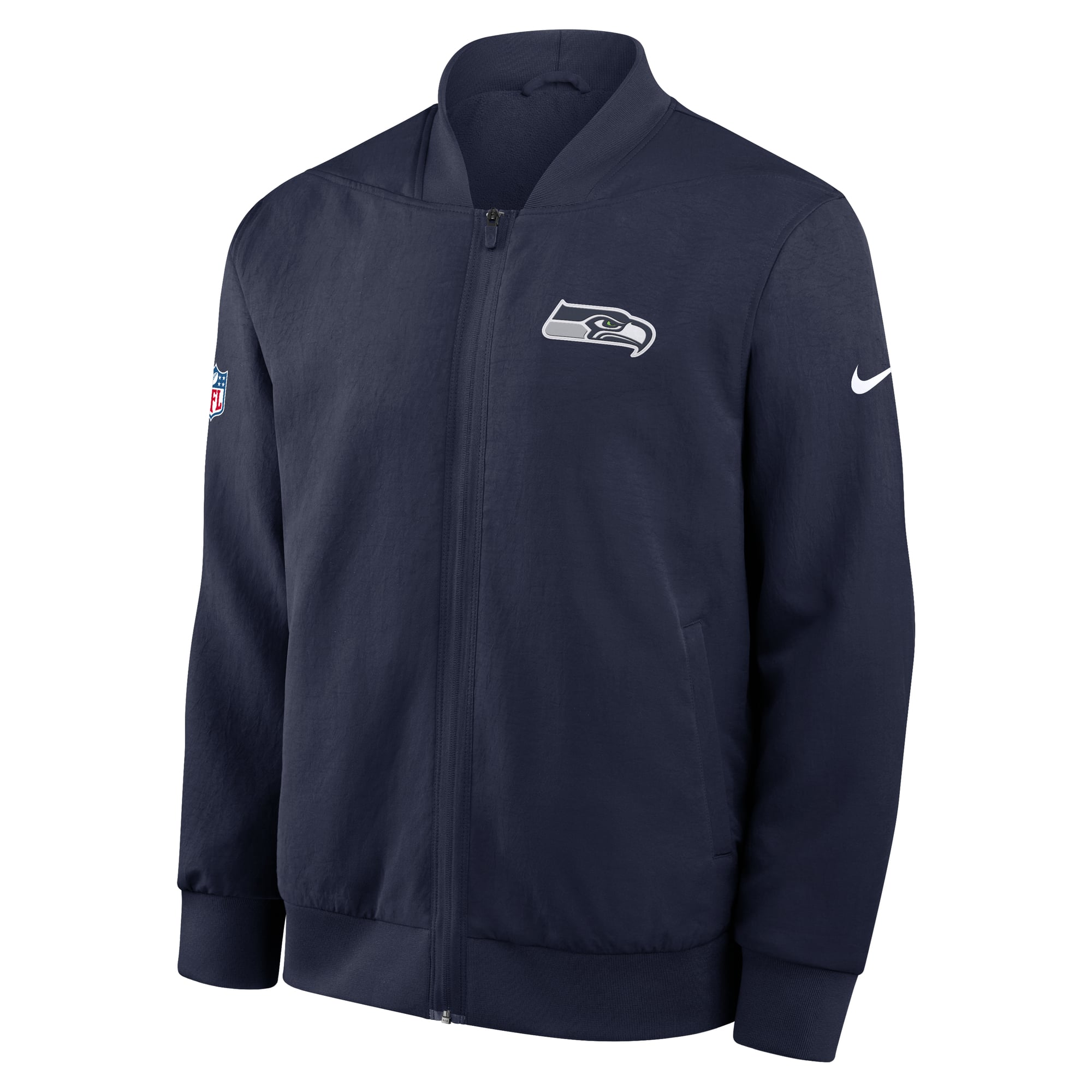 Men's Nike College Navy Seattle Seahawks Sideline Powerful Blocking Full-Zip Dri-FIT Bomber Jacket