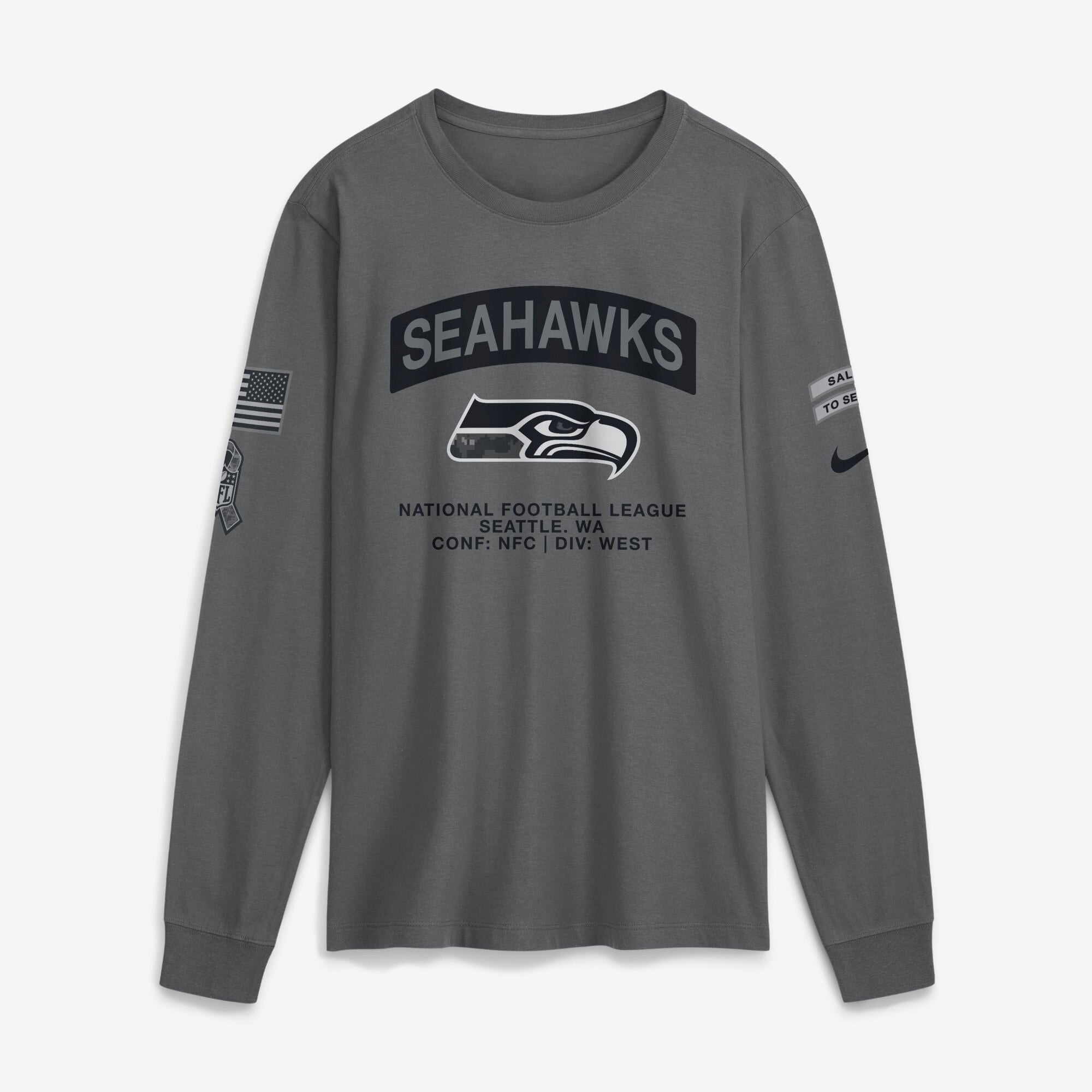 T-shirt à manches longues Nike gris Seattle Seahawks 2026 Salute to Service pour homme