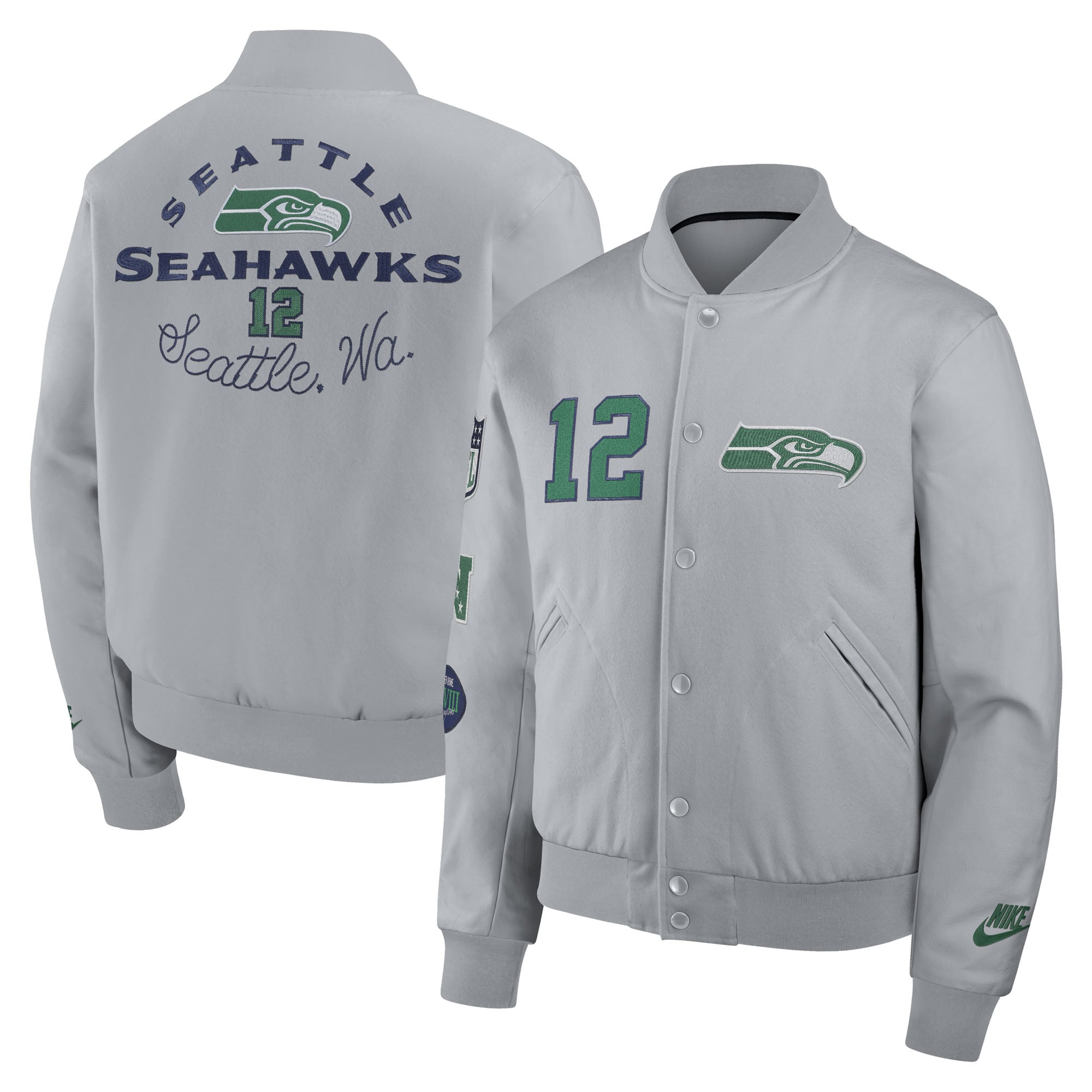 Men's Nike  Gray Seattle Seahawks Rivalries Collection Full-Snap Varsity Jacket