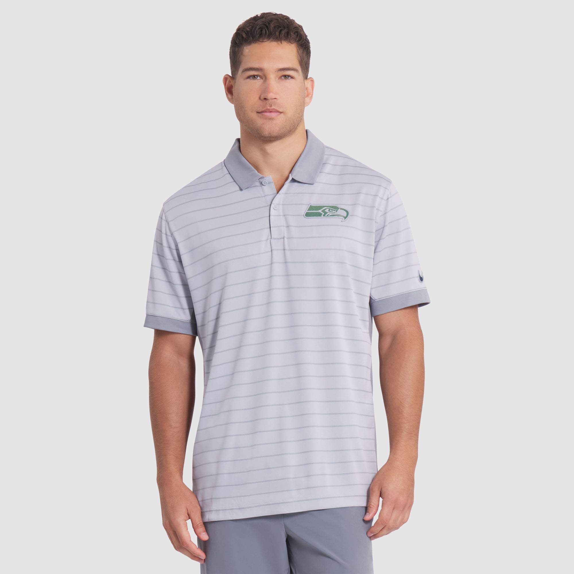 Men's Nike Gray Seattle Seahawks Rivalries Collection Sideline Victory Striped Dri-FIT Polo