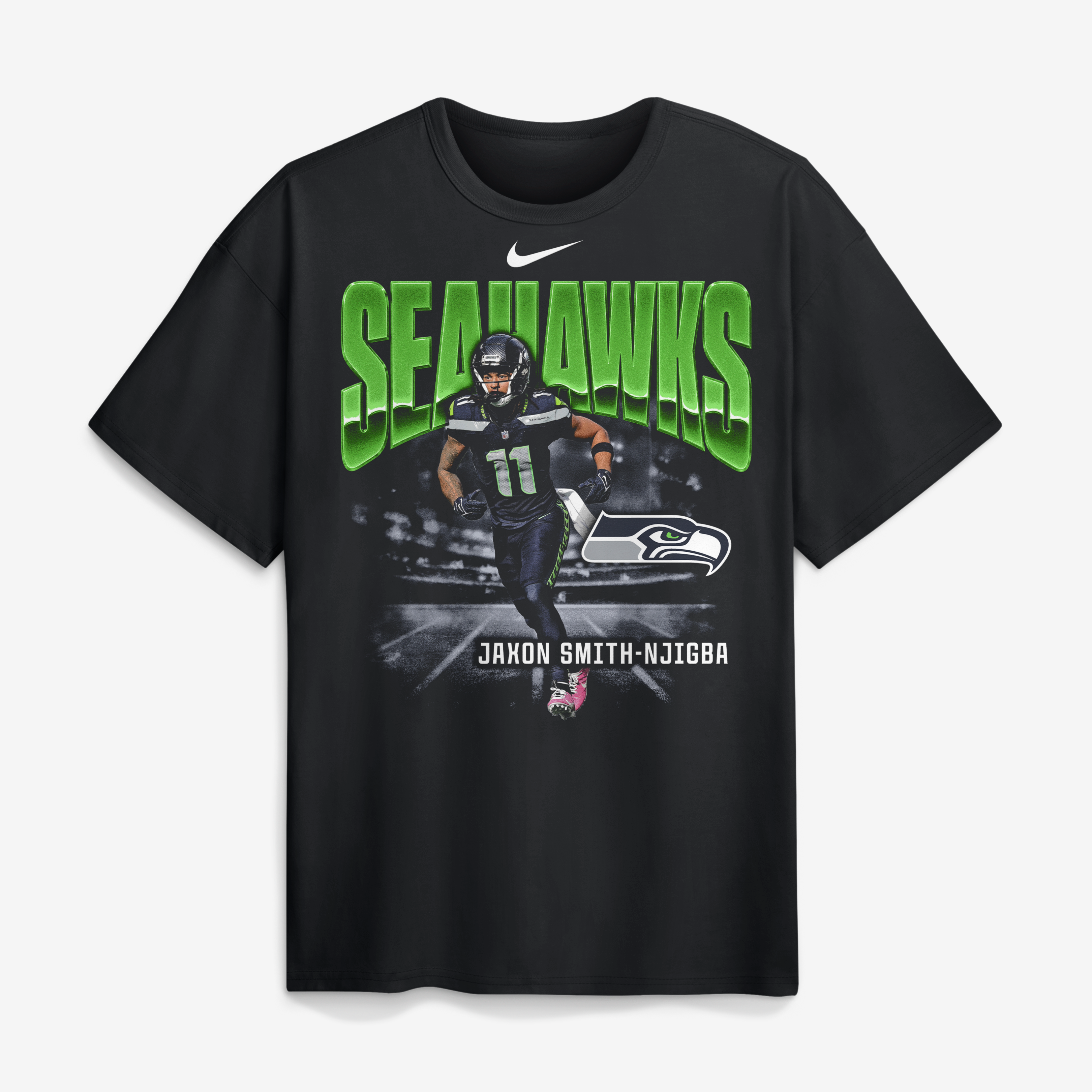 T-shirt Nike Max90 pour homme, noir, avec l'inscription « Jaxon Smith-Njigba », joueur des Seattle Seahawks.