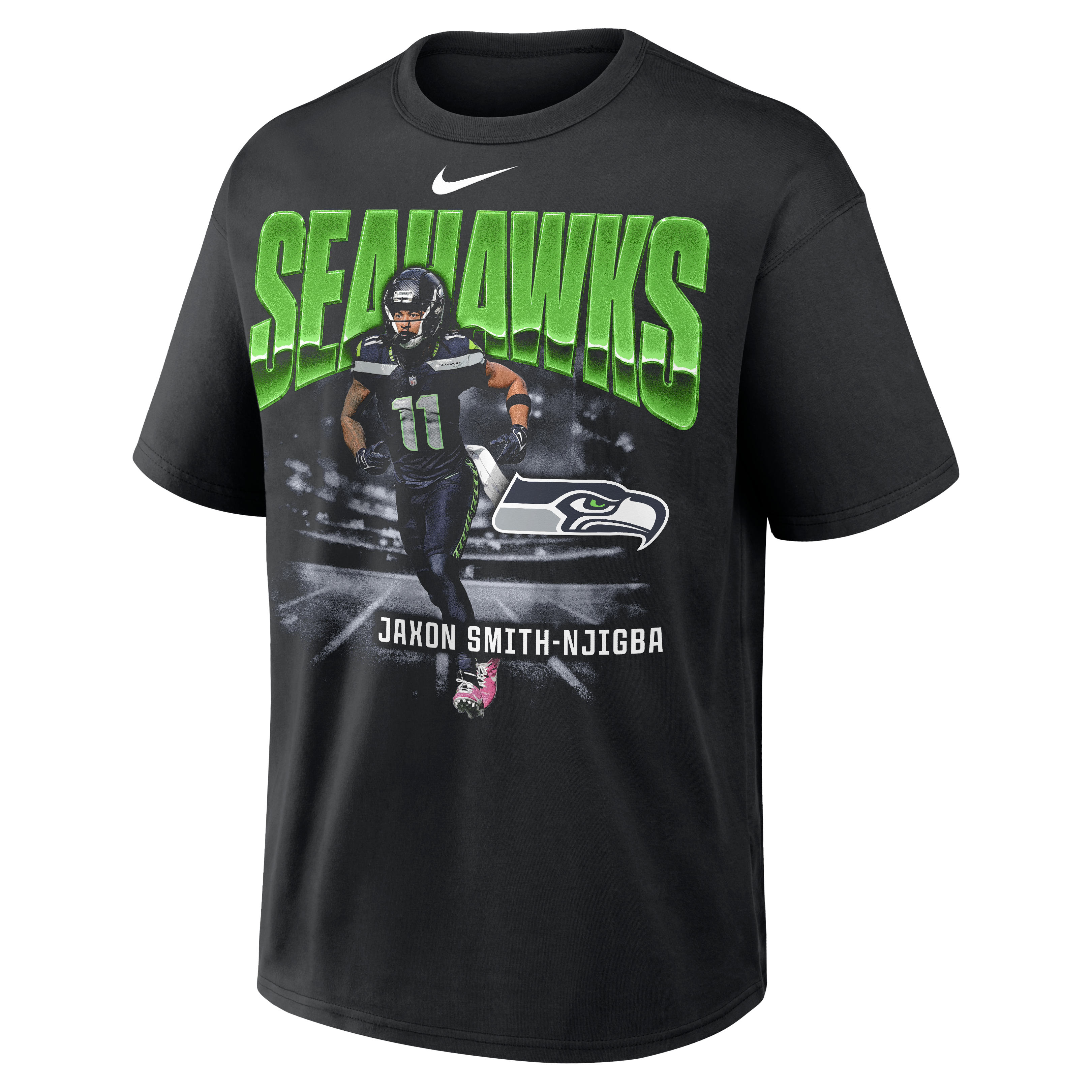 T-shirt Nike Max90 pour homme, noir, avec l'inscription « Jaxon Smith-Njigba », joueur des Seattle Seahawks.