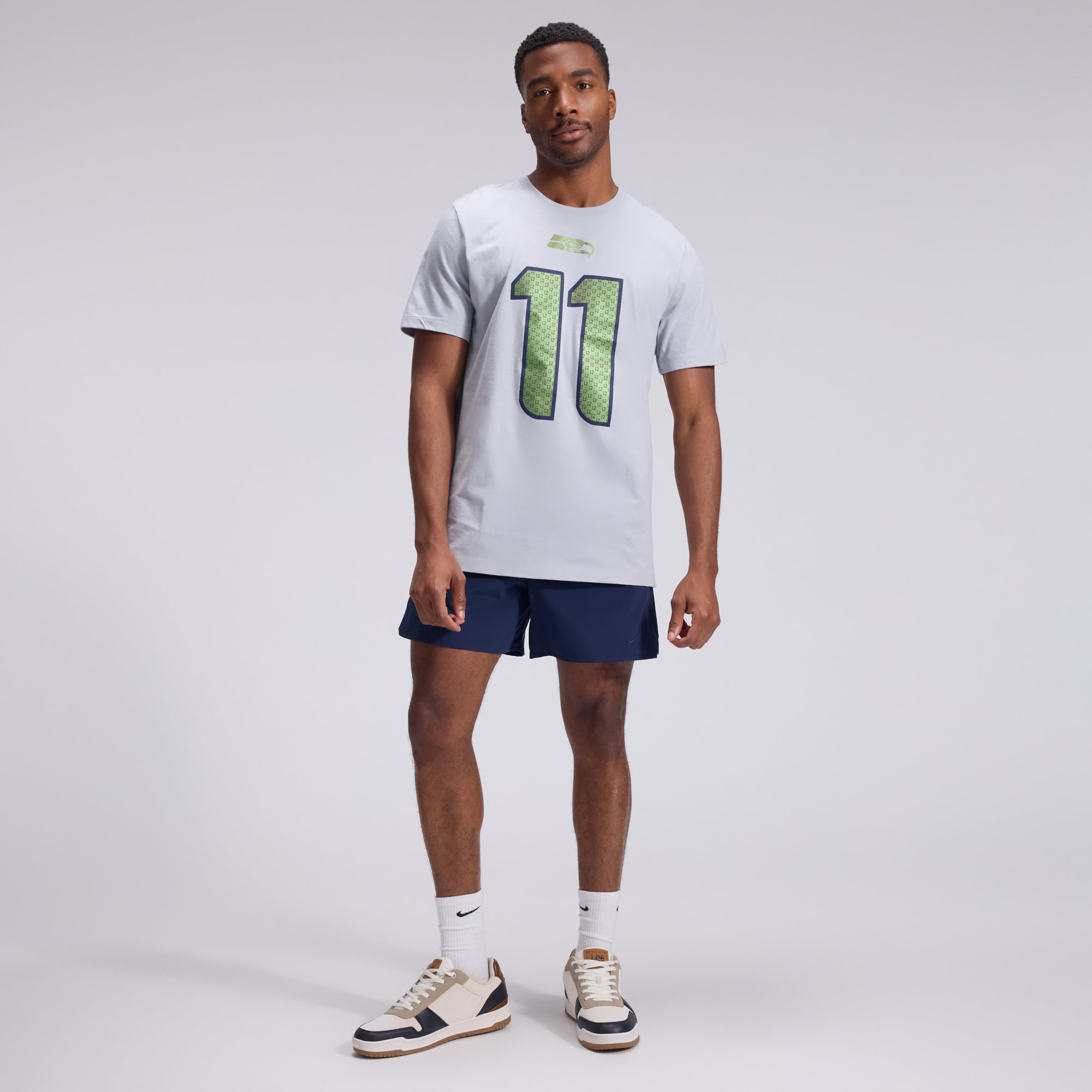 Men's Nike Jaxon Smith-Njigba Wolf Gray Seattle Seahawks Rivalries Collection Player Name & Number T-Shirt
