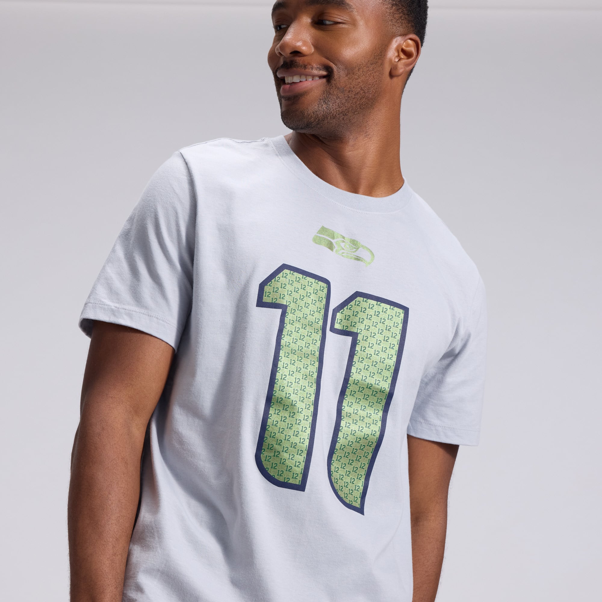 Men's Nike Jaxon Smith-Njigba Wolf Gray Seattle Seahawks Rivalries Collection Player Name & Number T-Shirt
