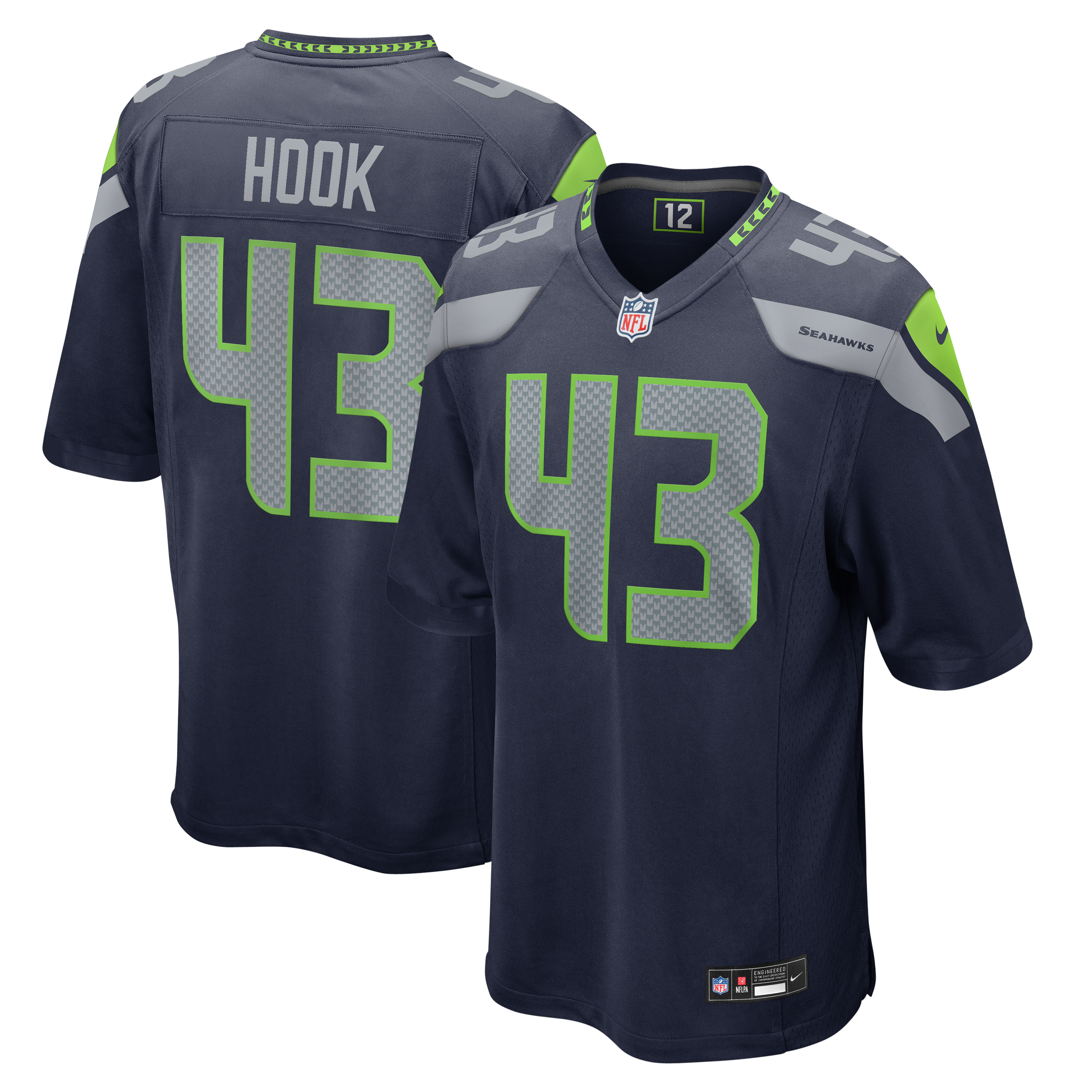 Men's Nike Maxen Hook College Navy Seattle Seahawks Team Game Jersey
