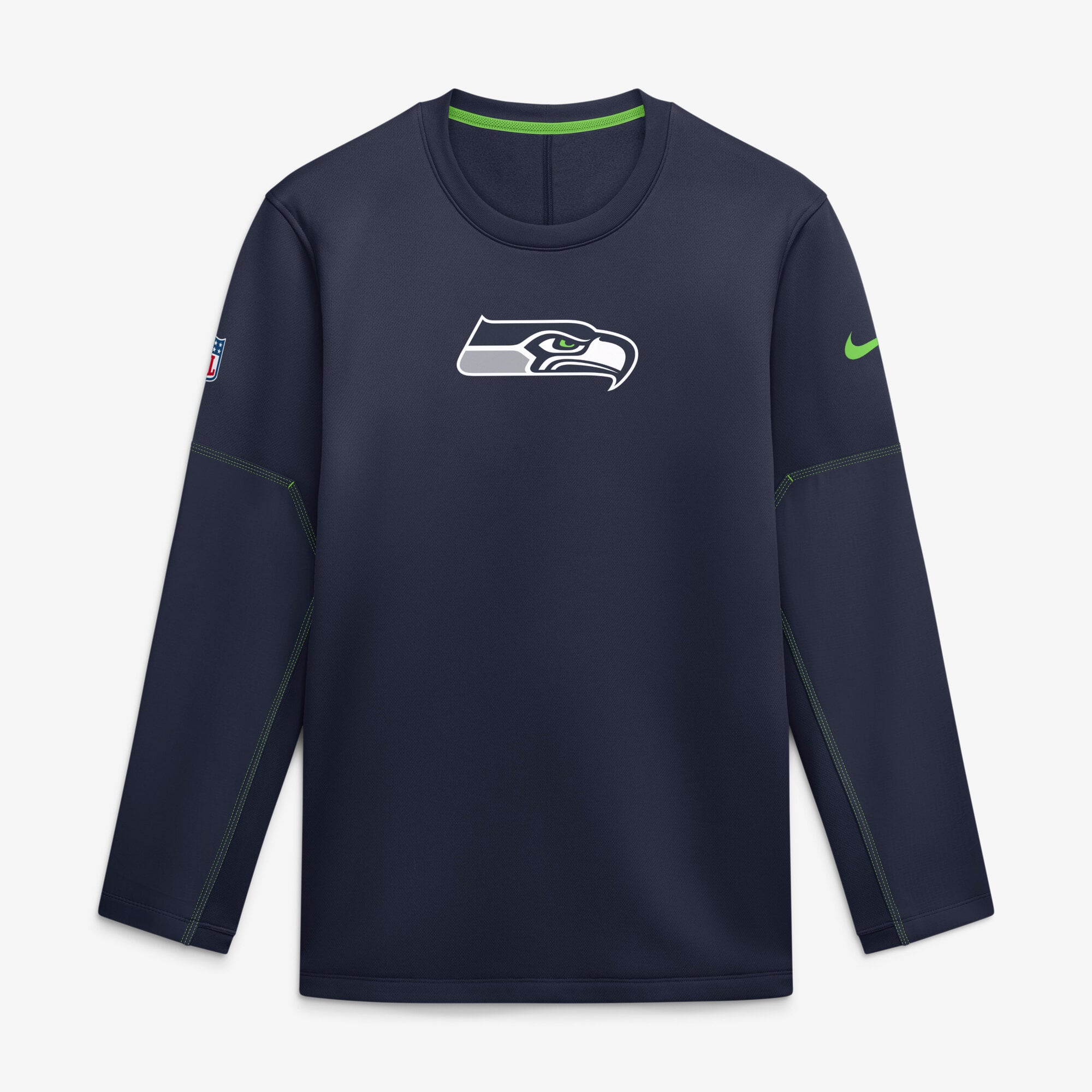 Men's Nike Navy Seattle Seahawks Sideline Coaches Team Present Midweight Therma-FIT Sweatshirt