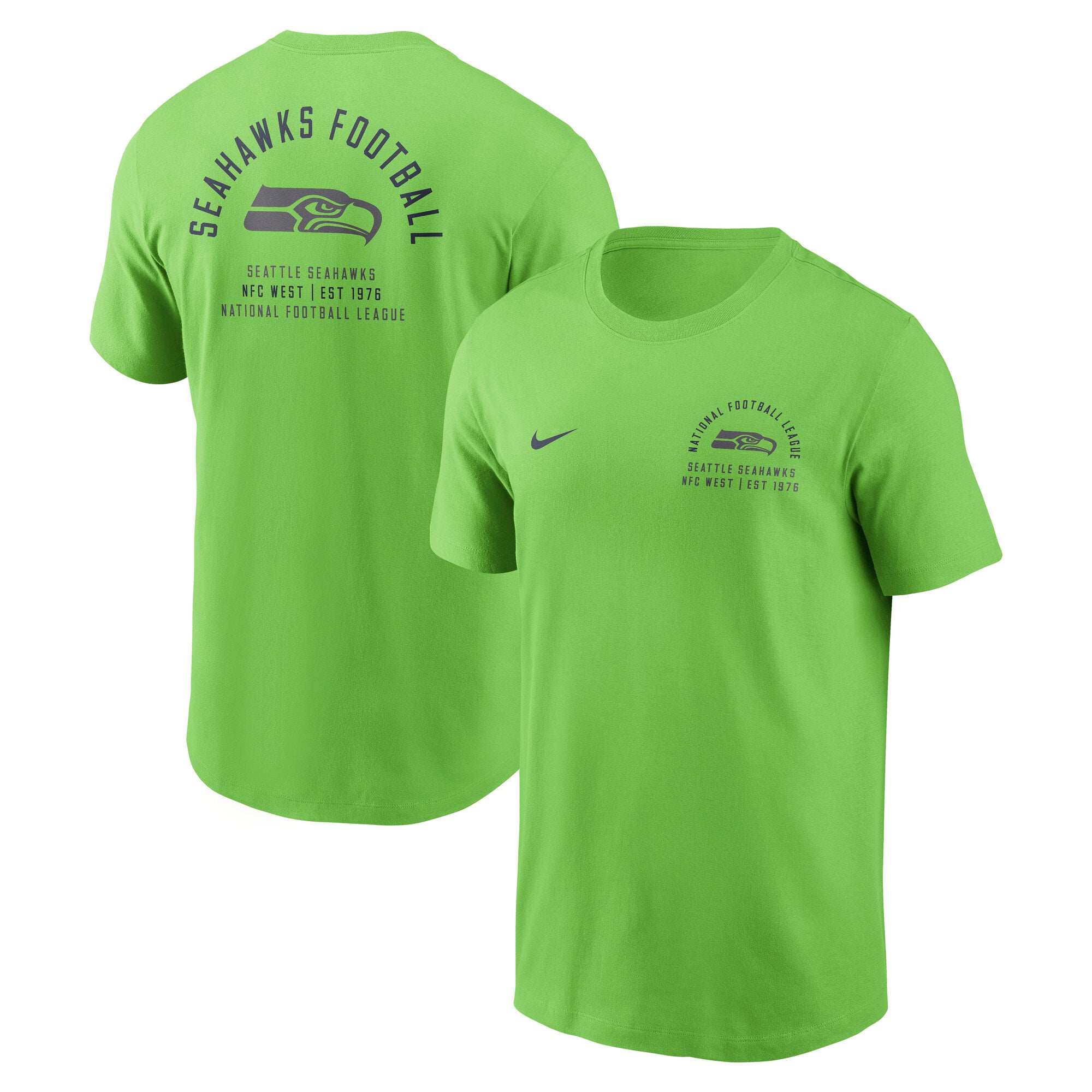 T-shirt Nike vert fluo pour homme, logo divisé des Seattle Seahawks