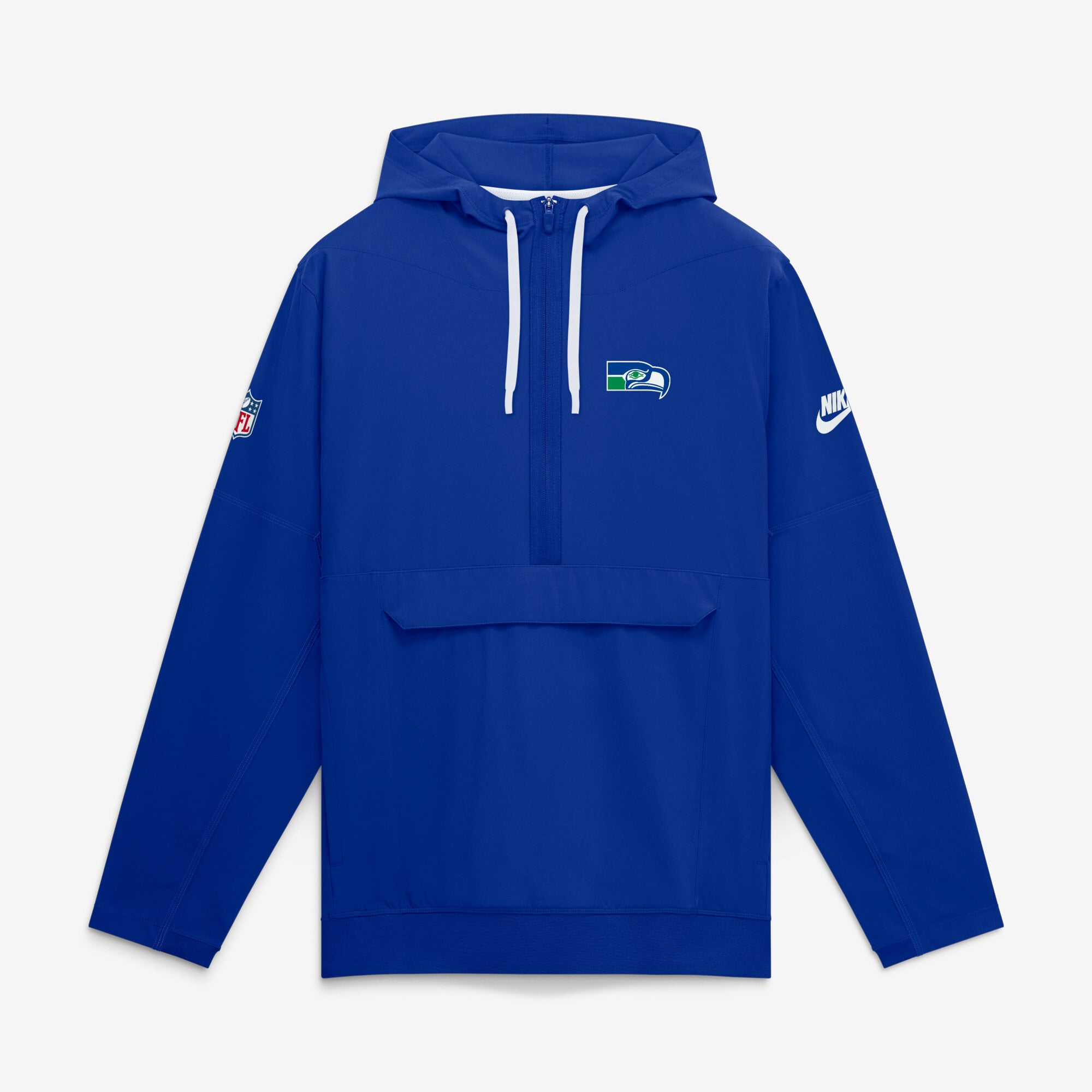 Men's Nike Royal Seattle Seahawks Sideline Broken Rules Alternate Anorak Half-Zip Hooded Jacket