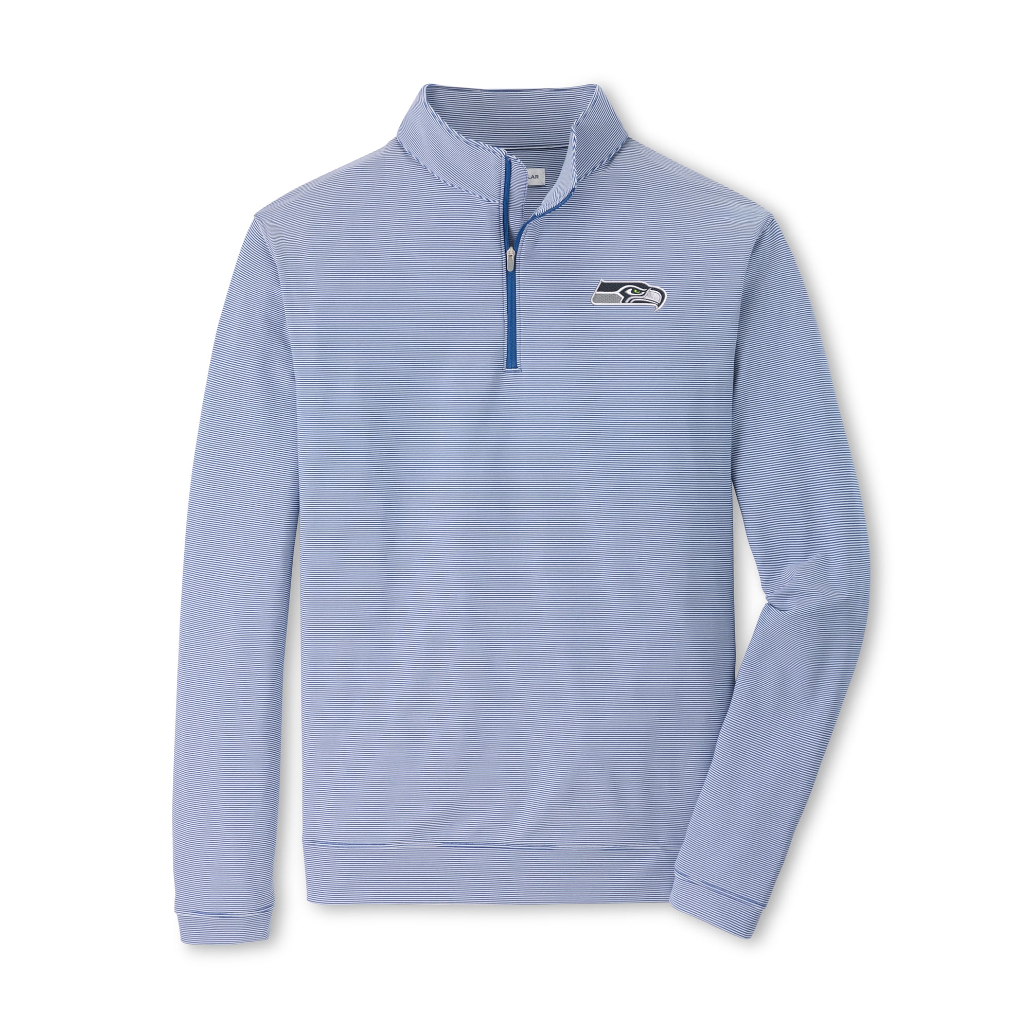 Men's Peter Millar College Navy/White Seattle Seahawks Perth Sugar Stripe Performance Quarter-Zip Pullover