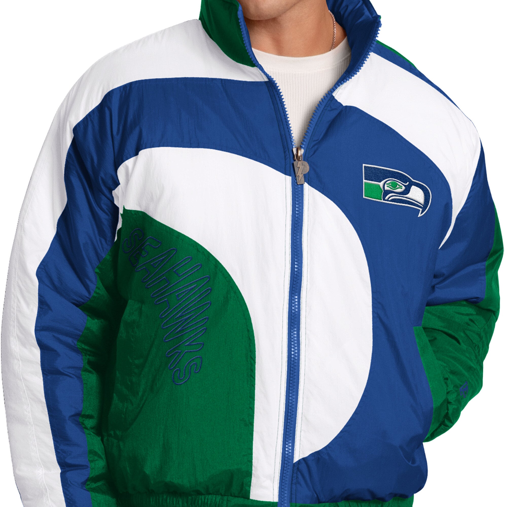 Veste zippée intégrale blanche Seattle Seahawks Wave pour homme, style professionnel