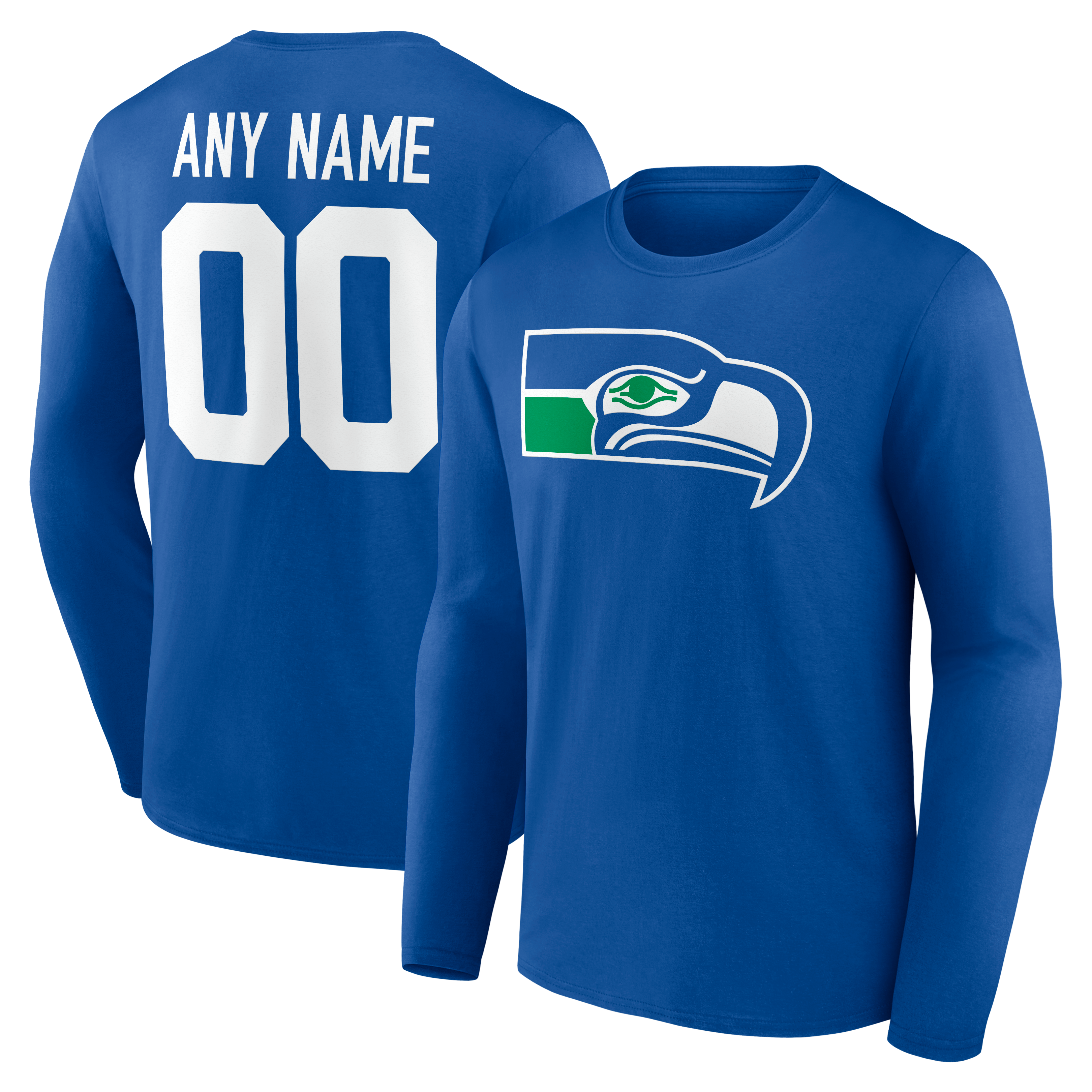 Men's Royal Seattle Seahawks  Team Authentic Classic Personalized Name & Number Long Sleeve T-Shirt