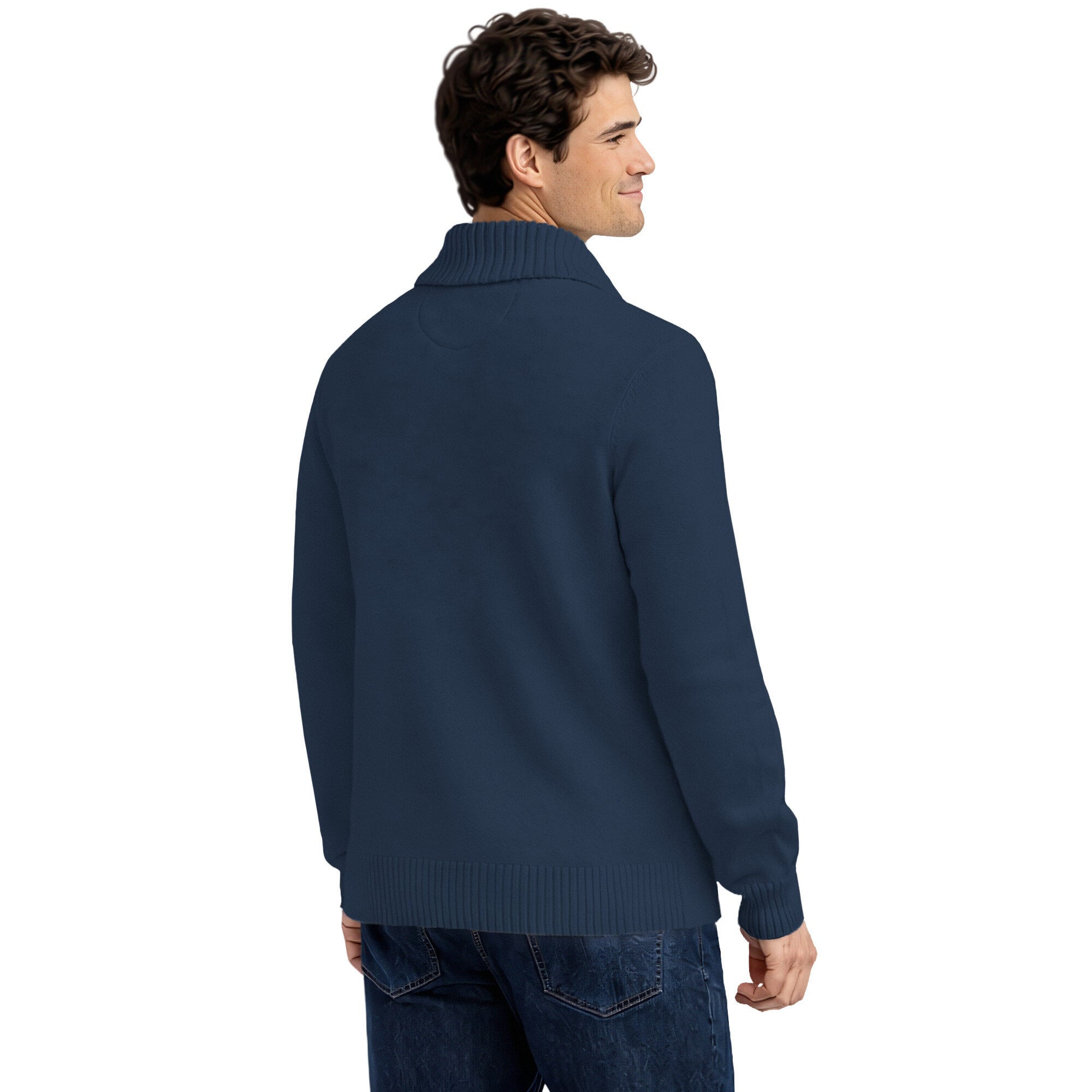 Men's Starter College Navy Seattle Seahawks Shawl Collar Heavy Knit Cardigan Sweater