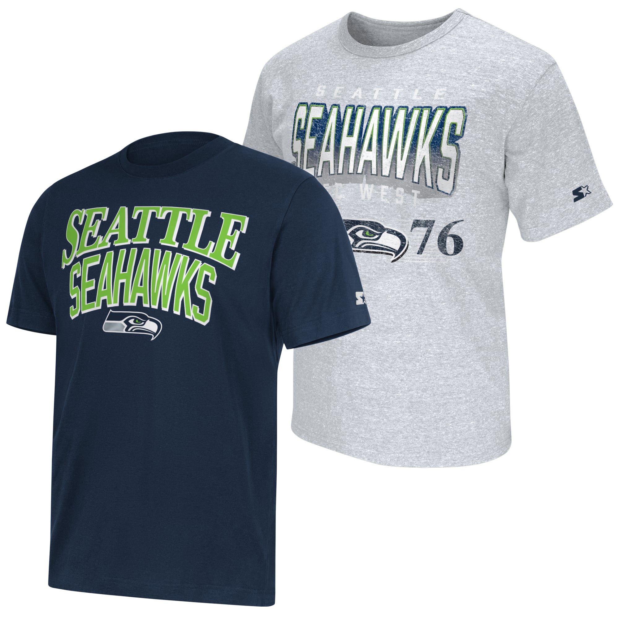 Men's Starter College Navy/Heather Gray Seattle Seahawks Two-Pack Logo T-Shirt Set