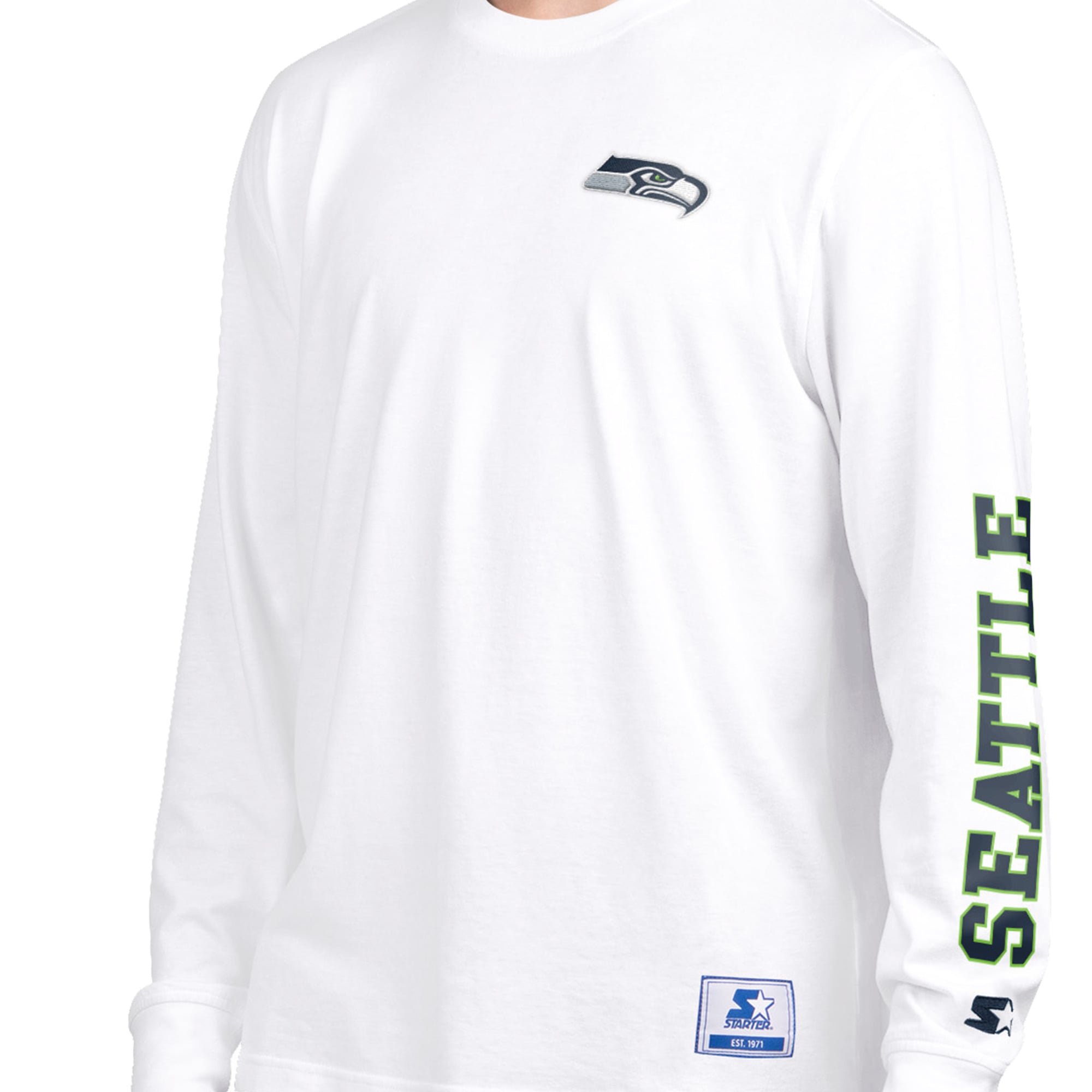 Pack de t-shirts à manches courtes et longues Starter College pour hommes, bleu marine blanc, Seattle Seahawks