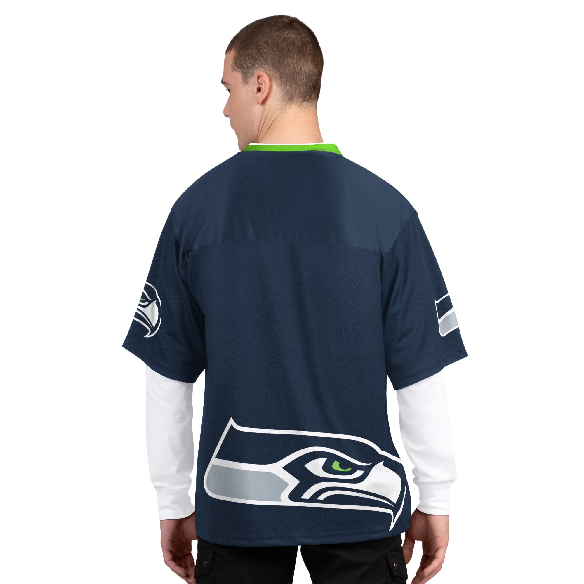 Pack de t-shirts à manches courtes et longues Starter College pour hommes, bleu marine blanc, Seattle Seahawks
