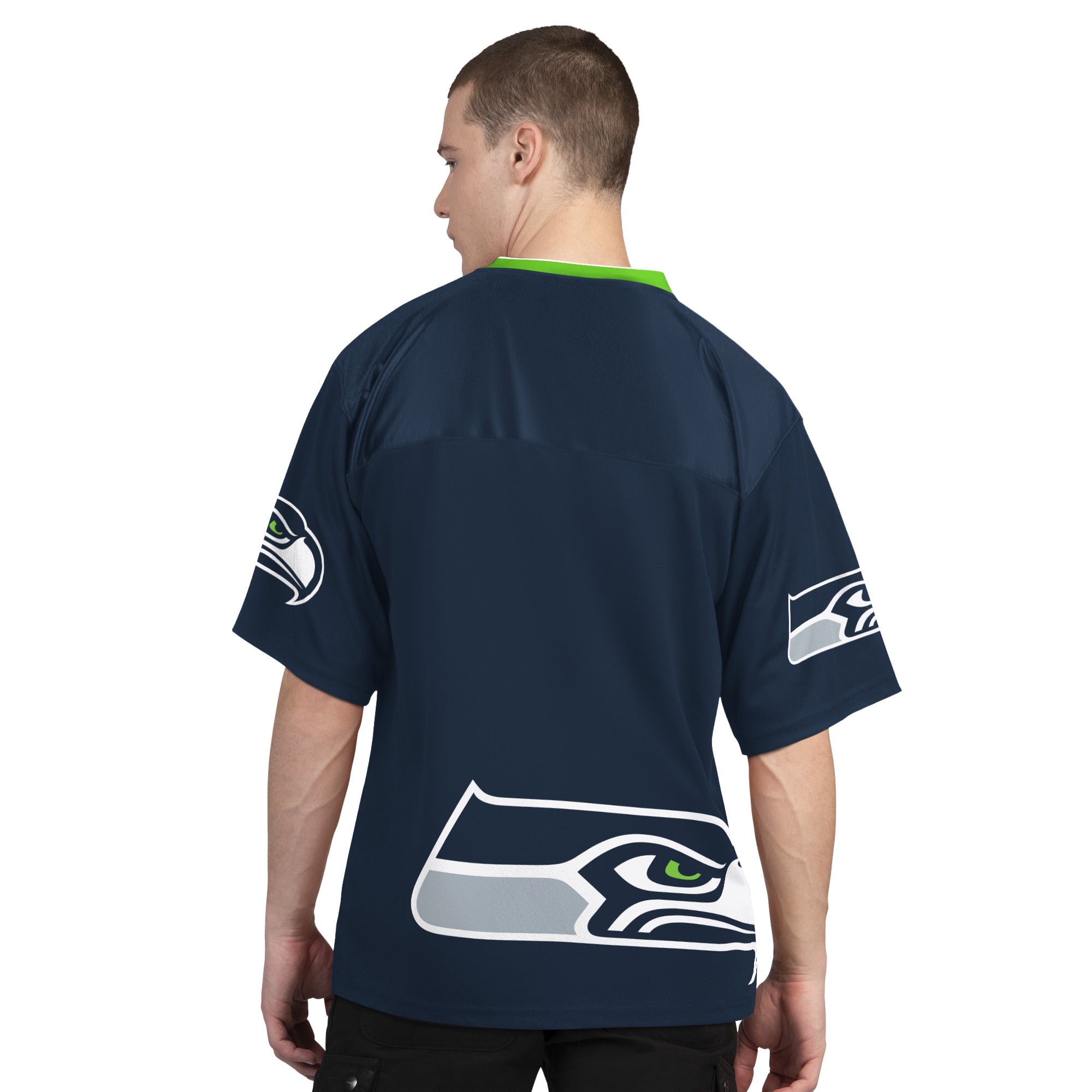 Pack de t-shirts à manches courtes et longues Starter College pour hommes, bleu marine blanc, Seattle Seahawks