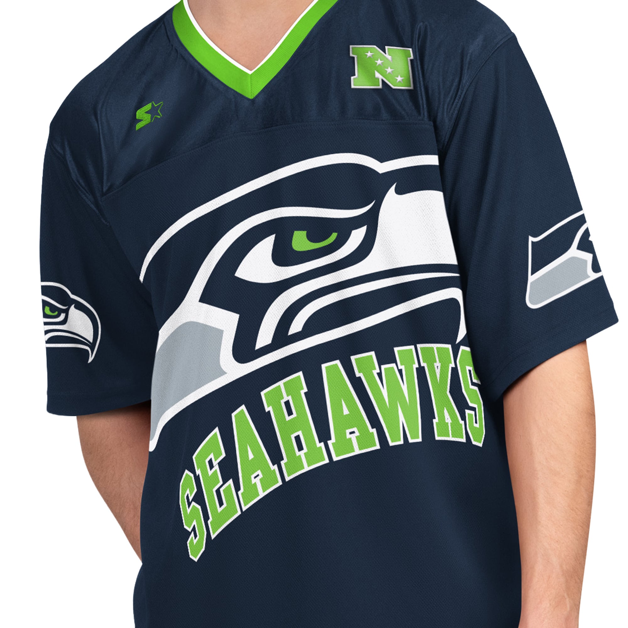 Pack de t-shirts à manches courtes et longues Starter College pour hommes, bleu marine blanc, Seattle Seahawks