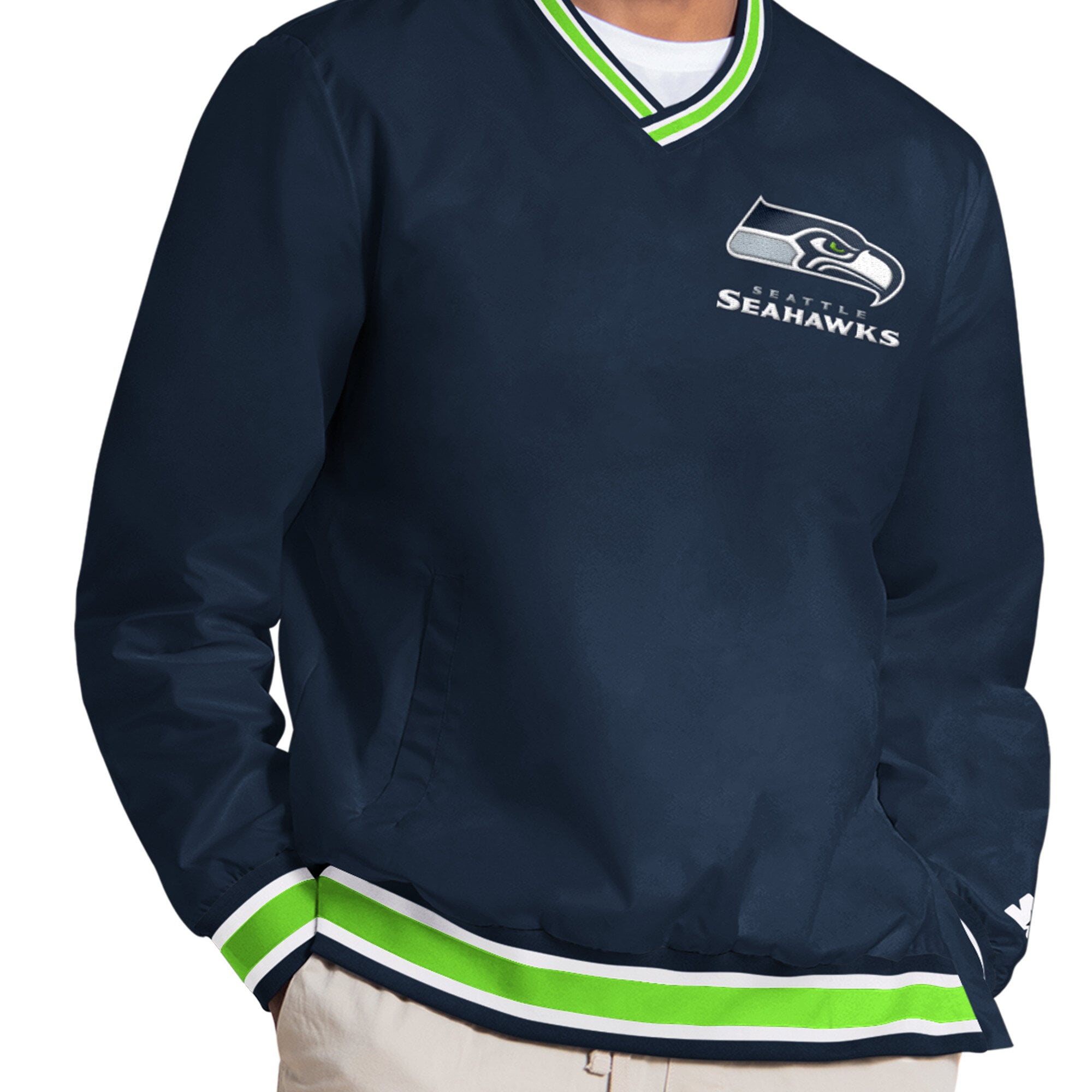 Pull à col en V Starter Jaxon Smith-Njigba College Navy Seattle Seahawks pour homme