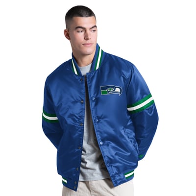 Seattle Seahawks Starter Courtside Varsity Retro Logo Full Snap Jacket - Royal