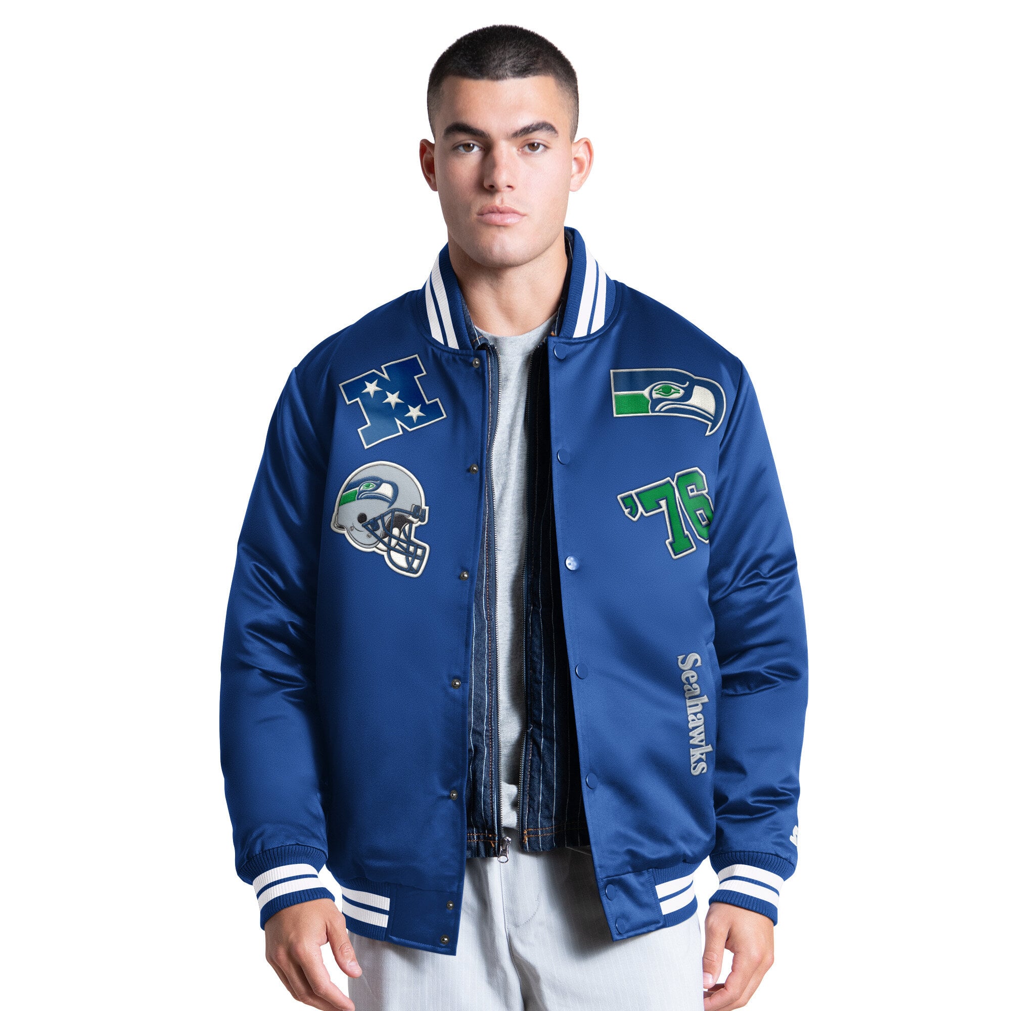 Veste universitaire Starter Royal Seattle Seahawks Elite à boutons-pression pour homme