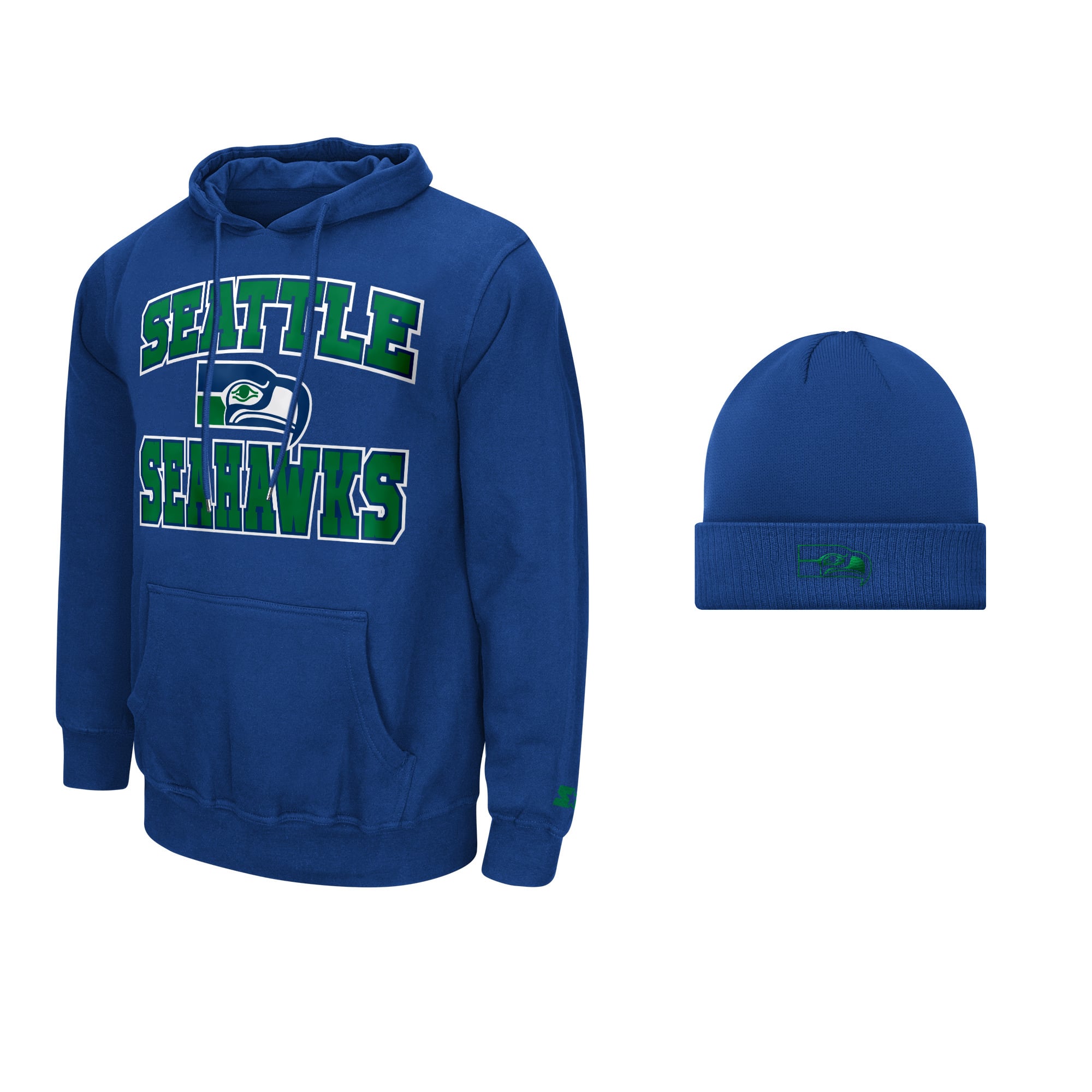 Men's Starter Royal Seattle Seahawks Hoodie and Cuffed Knit Hat Combo Pack