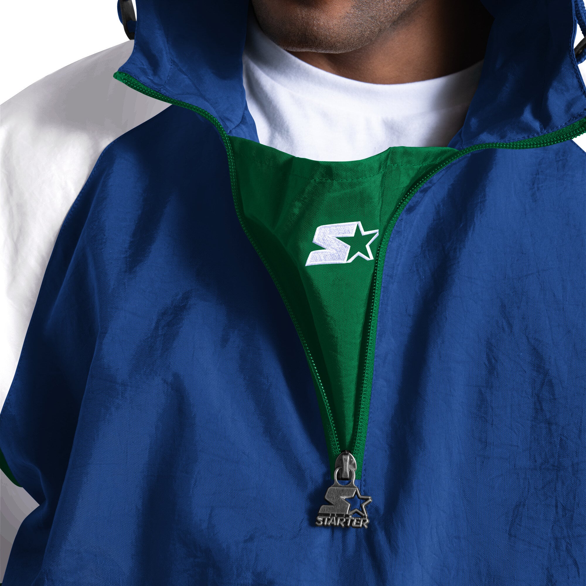 Men's Starter Royal Seattle Seahawks Street Cut Retro Logo Half-Zip Jacket
