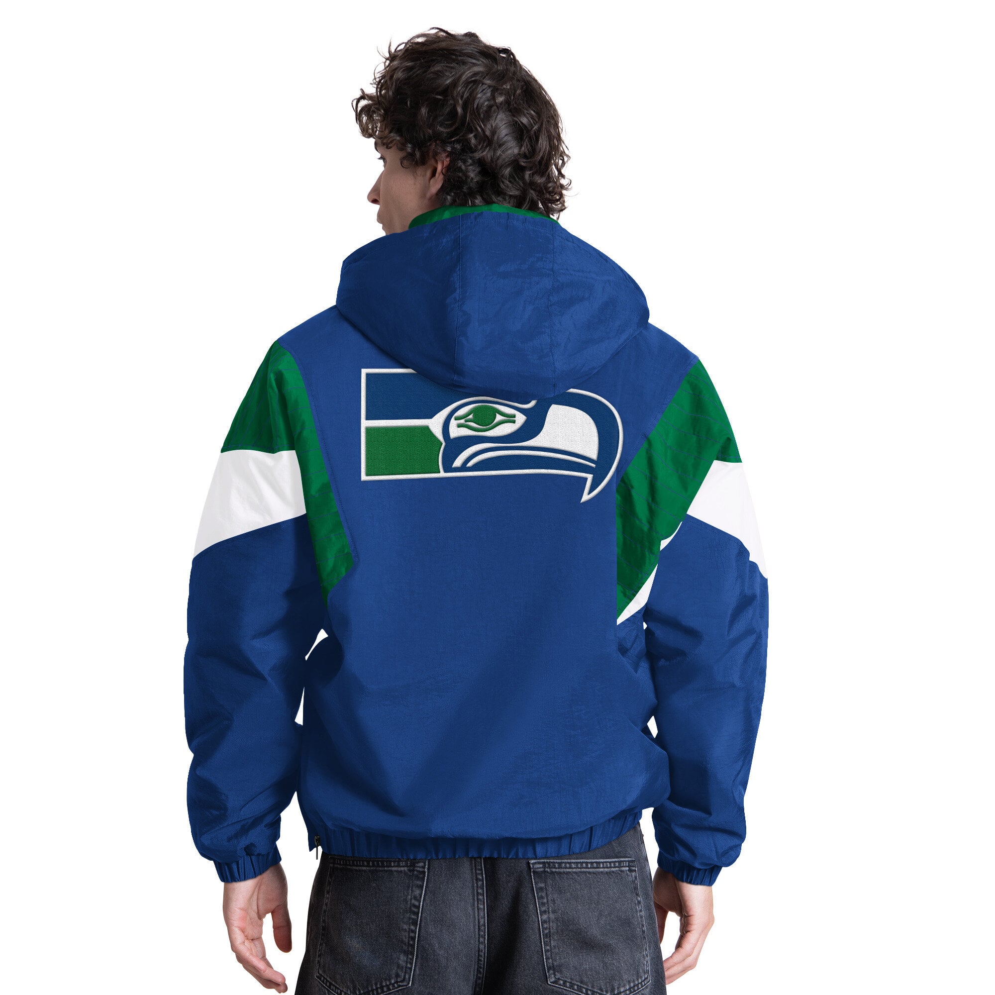 Veste à capuche demi-zip Starter Royal Seattle Seahawks pour homme, logo rétro, modèle Throwback