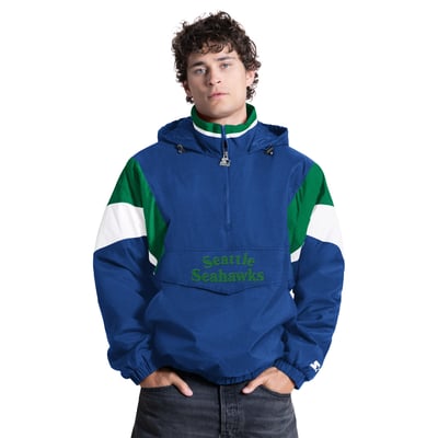 Seattle Seahawks Starter The Throwback Retro Logo Half-Zip Hooded Jacket - Royal