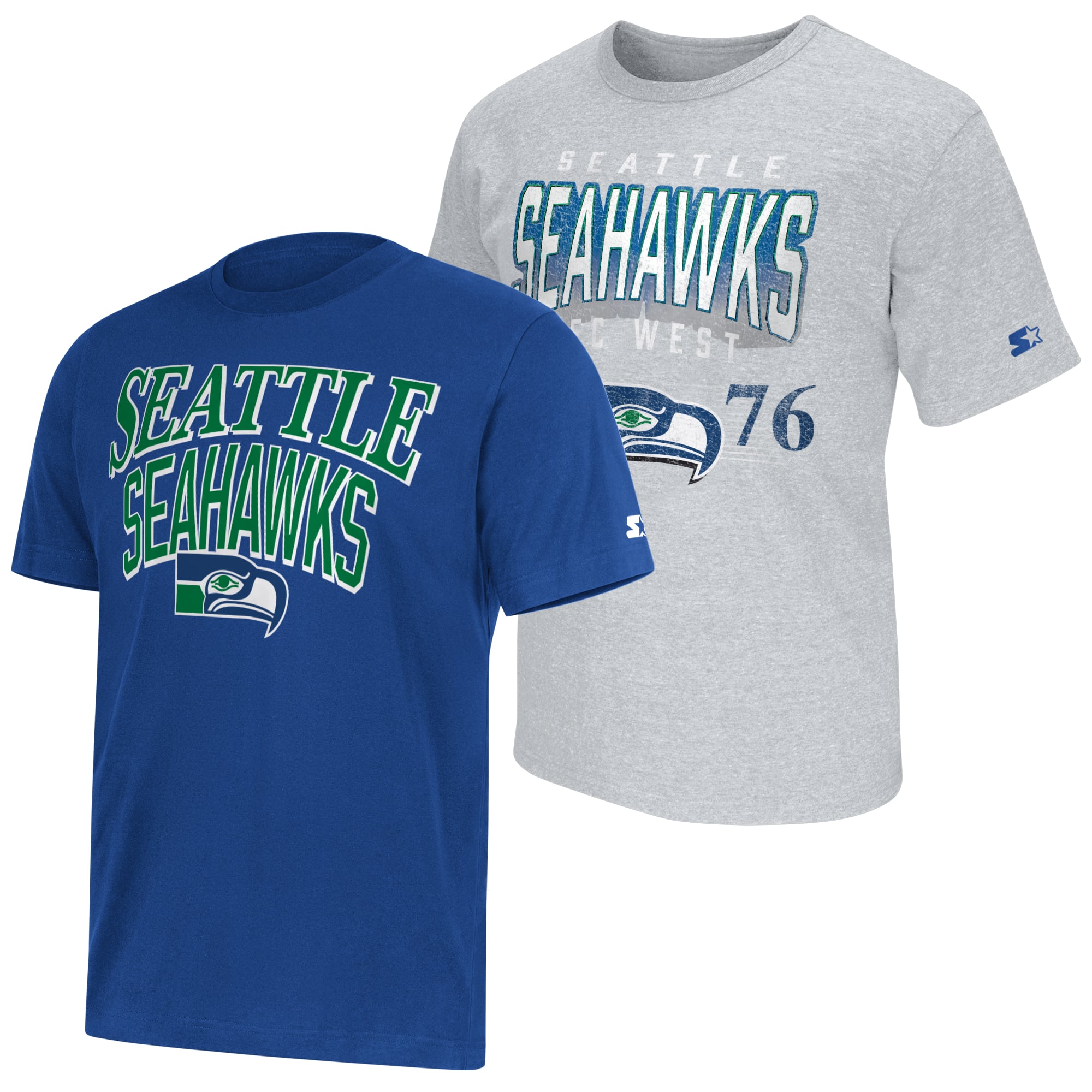 Men's Starter Royal/Heather Gray Seattle Seahawks Two-Pack Throwback Logo T-Shirt Set