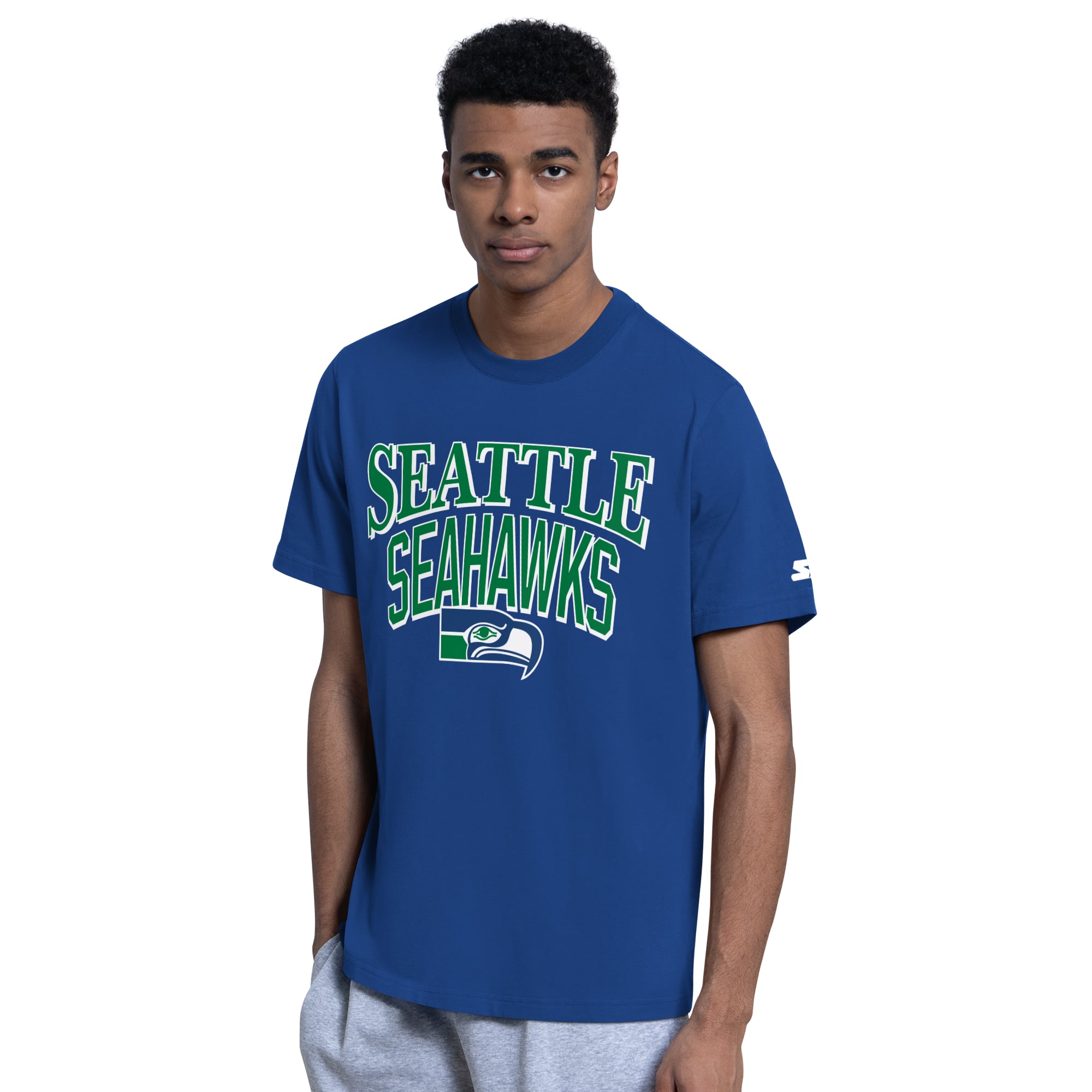 Men's Starter Royal/Heather Gray Seattle Seahawks Two-Pack Throwback Logo T-Shirt Set