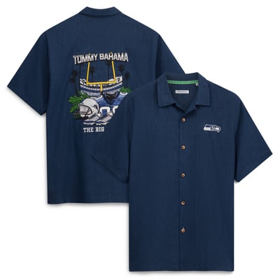  Seattle Seahawks Tommy Bahama Endzone Paradise IslandZone Button-Up Shirt - College Navy