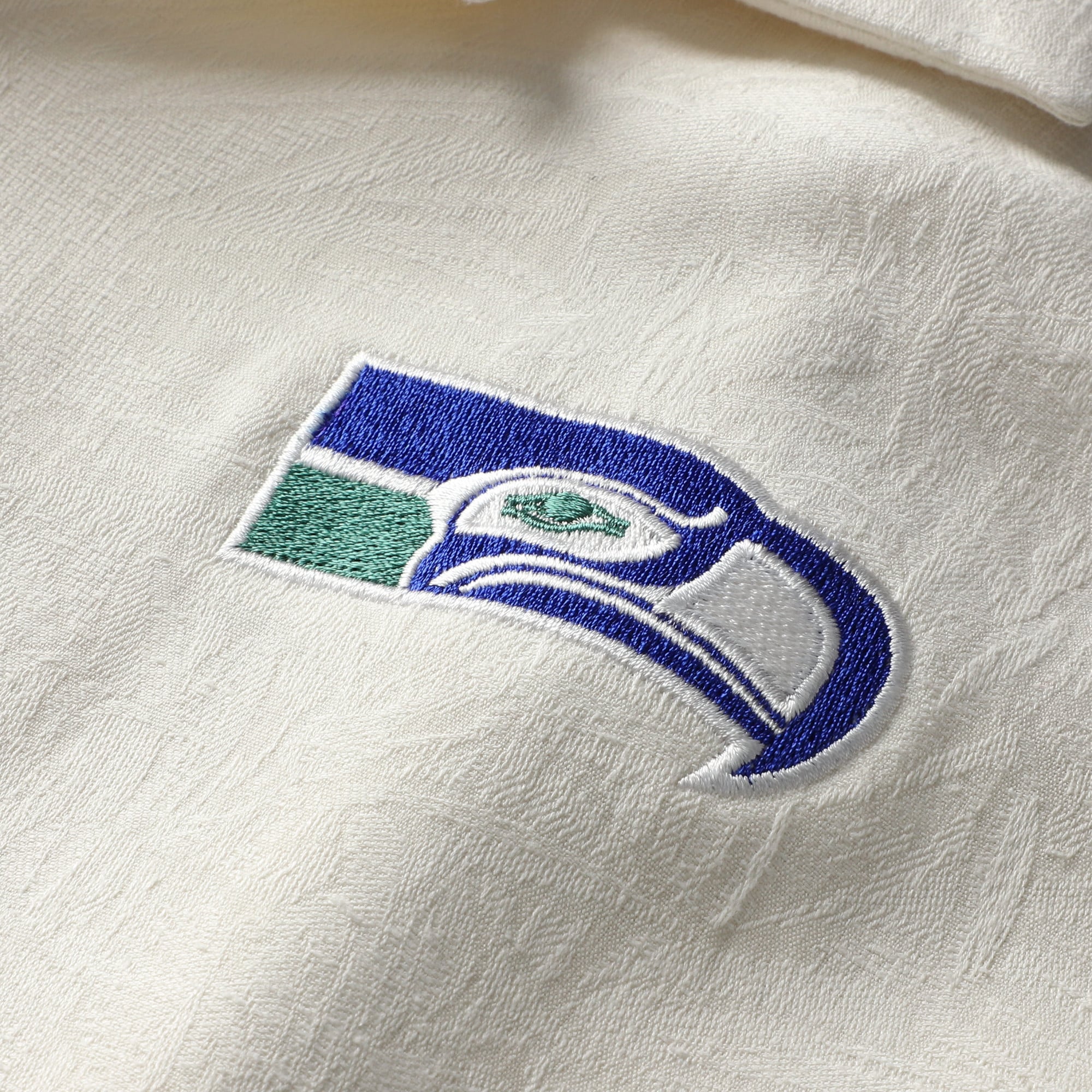 Men's Tommy Bahama  Cream Seattle Seahawks Sport Hibiscus Camp Button-Up Shirt