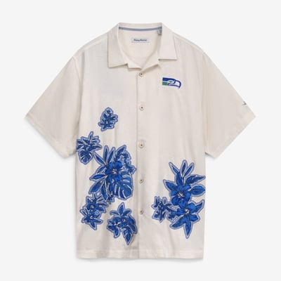  Seattle Seahawks Tommy Bahama Sport Hibiscus Camp Button-Up Shirt - Cream