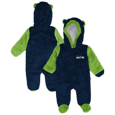  Seattle Seahawks Outerstuff  Newborn Teddy Fleece Bunting Full-Zip Sleeper - College Navy