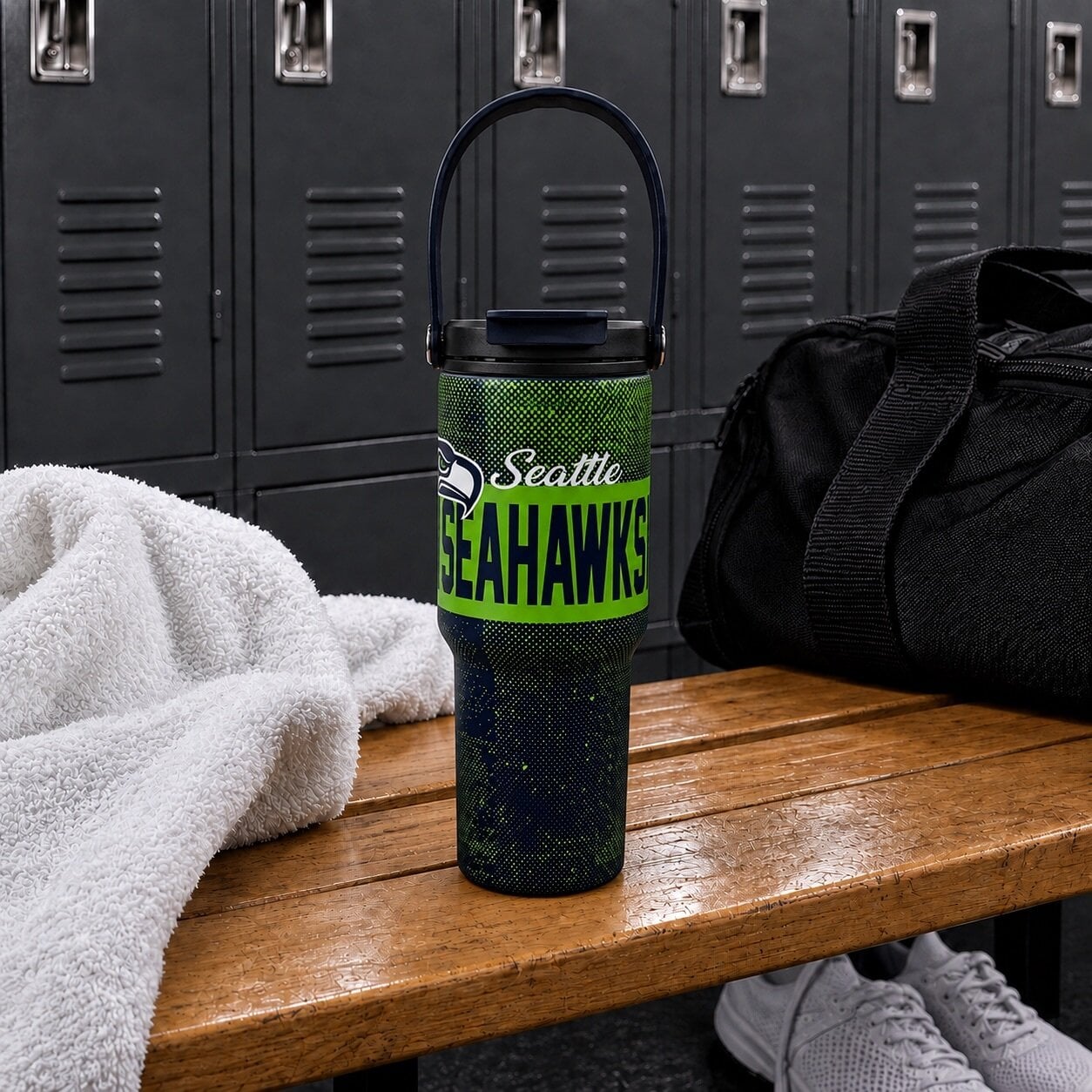 Gourde Pegasus Seattle Seahawks 710 ml (24 oz) en acier inoxydable à dégradé moucheté et double bouchon
