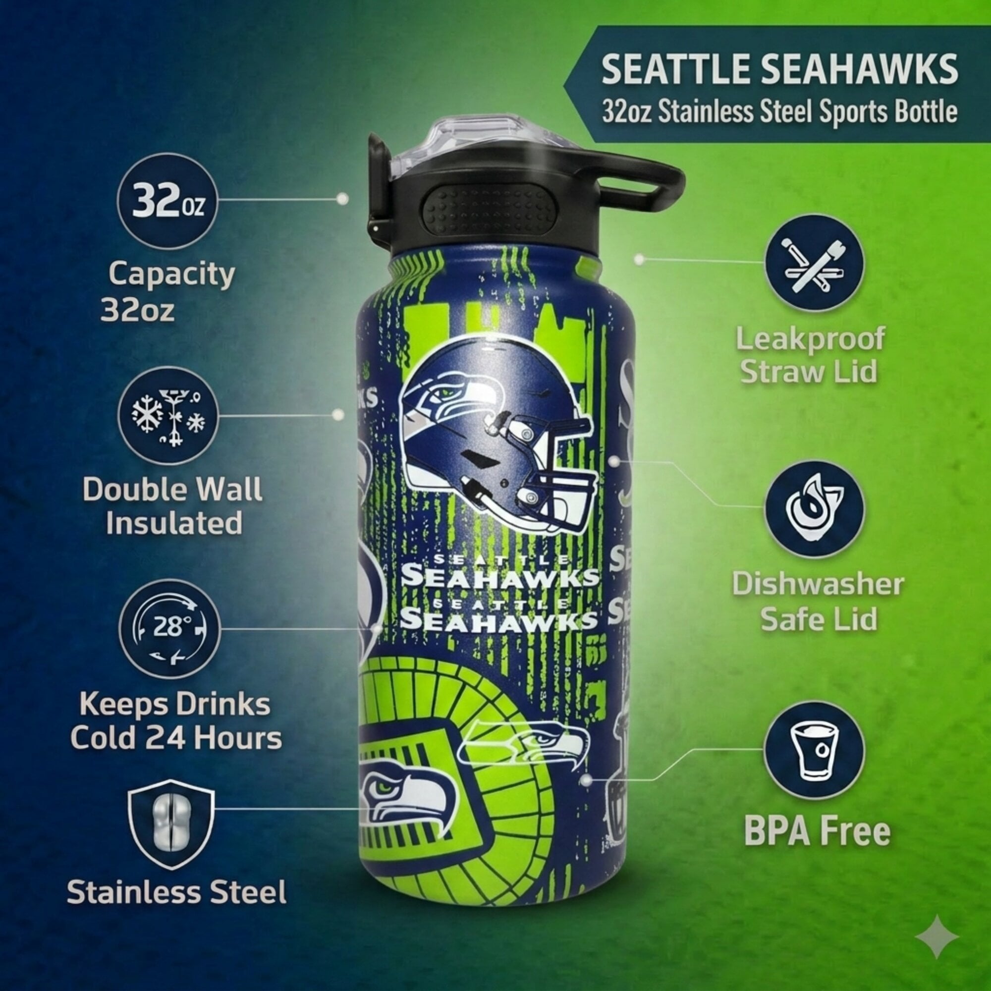 Gourde Pegasus Seattle Seahawks 32 oz Home Field Mashup en acier inoxydable ProPress