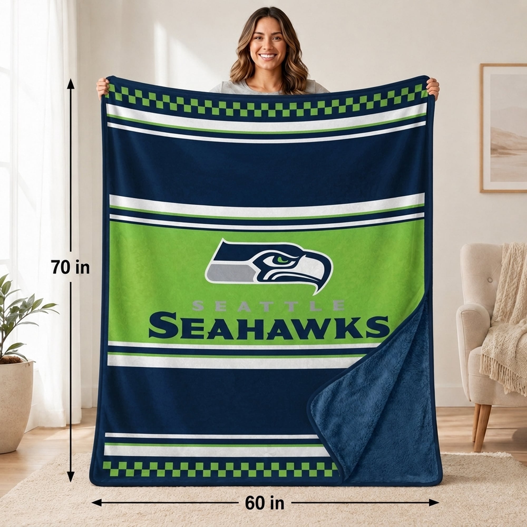 Couverture en fausse fourrure à carreaux Pegasus Seattle Seahawks 60" x 70"