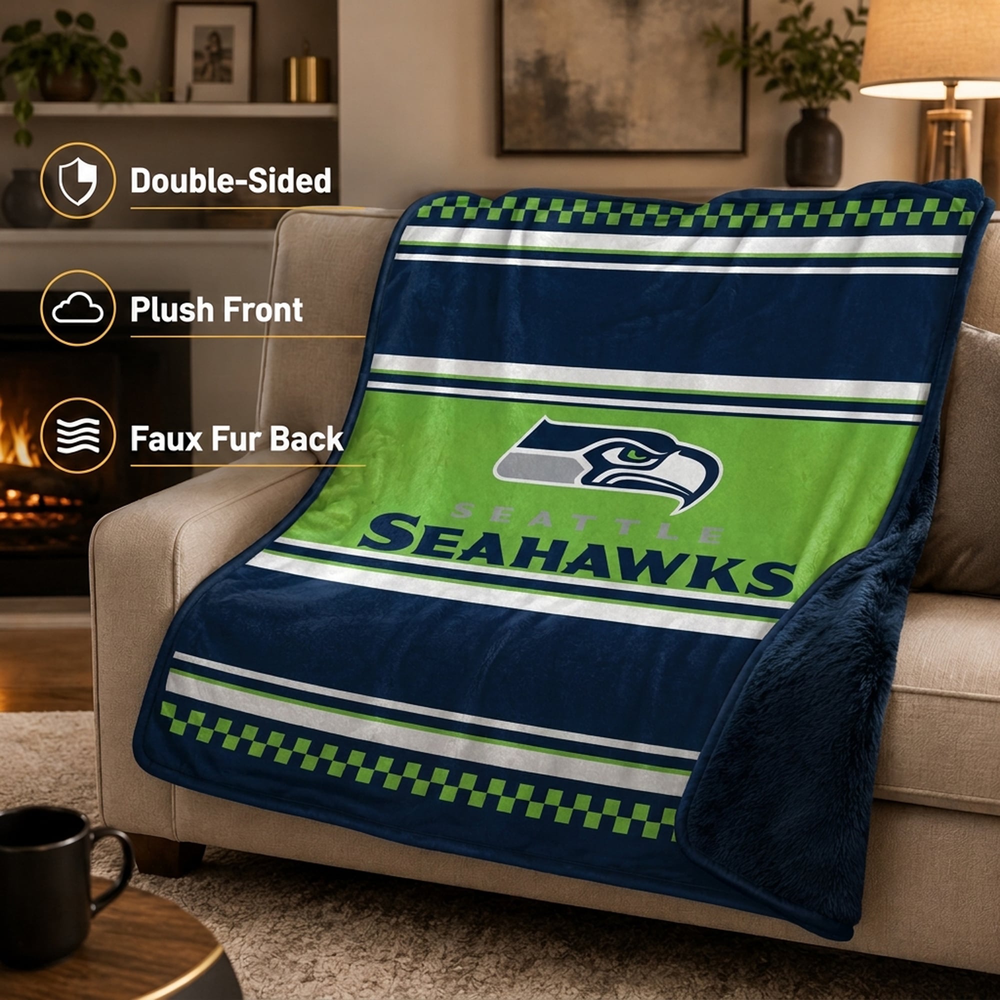 Couverture en fausse fourrure à carreaux Pegasus Seattle Seahawks 60" x 70"