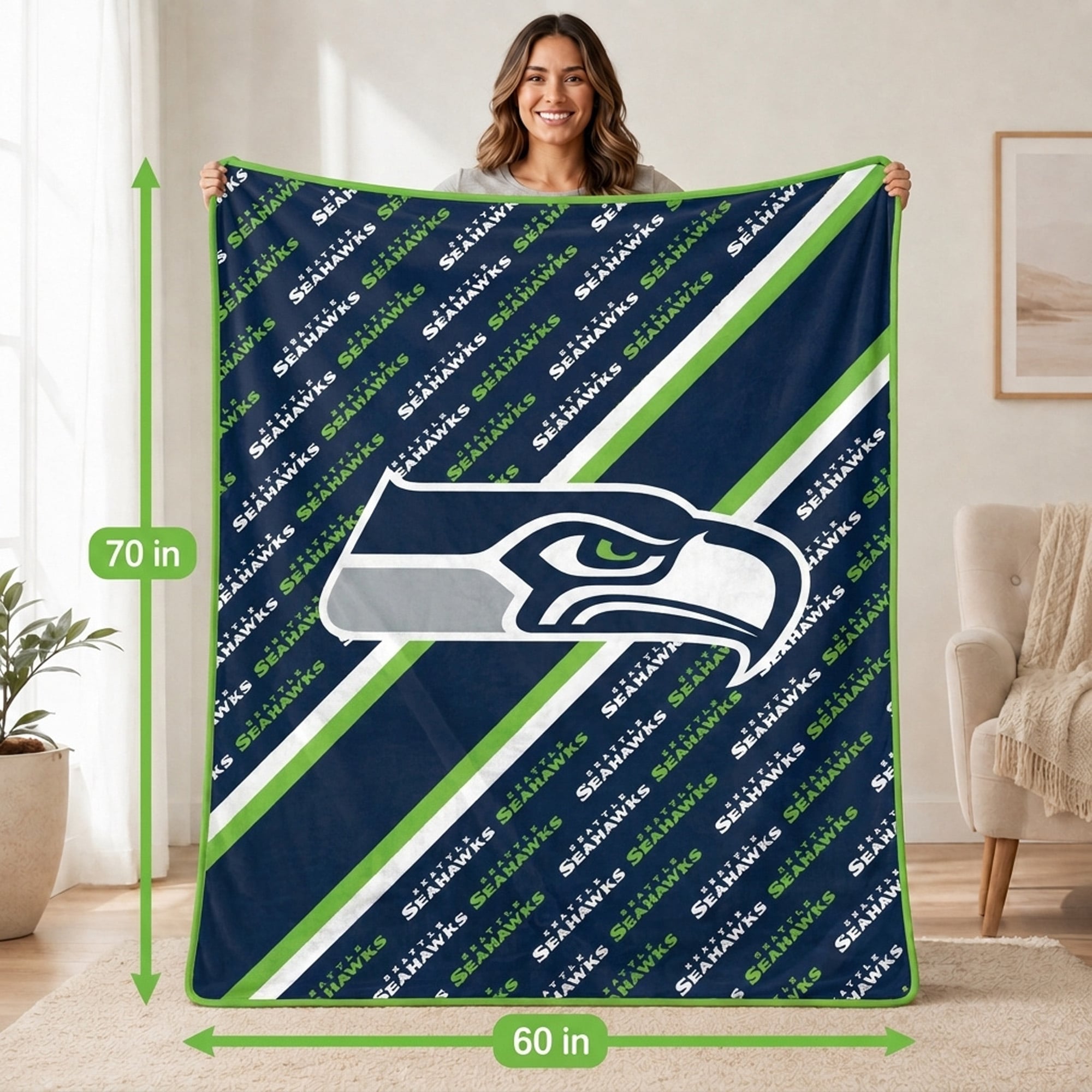 Pegasus Seattle Seahawks 60" x 70" Diagonal Lined Wordmark Ultra Soft Blanket