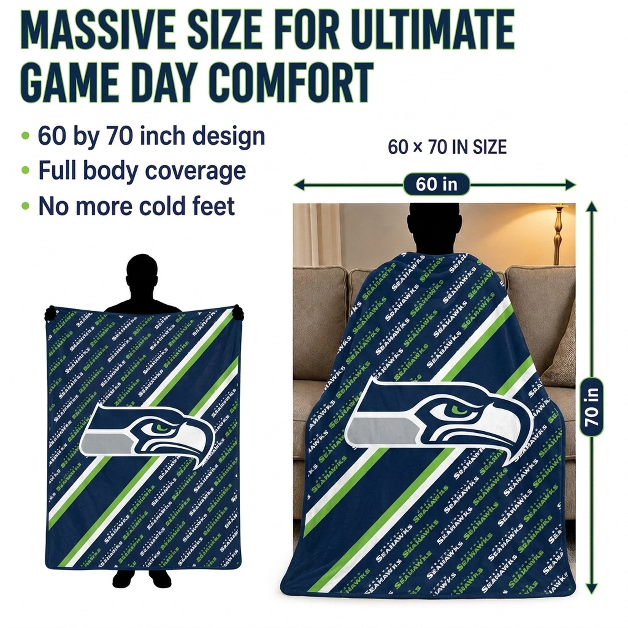 Pegasus Seattle Seahawks 60" x 70" Diagonal Lined Wordmark Ultra Soft Blanket