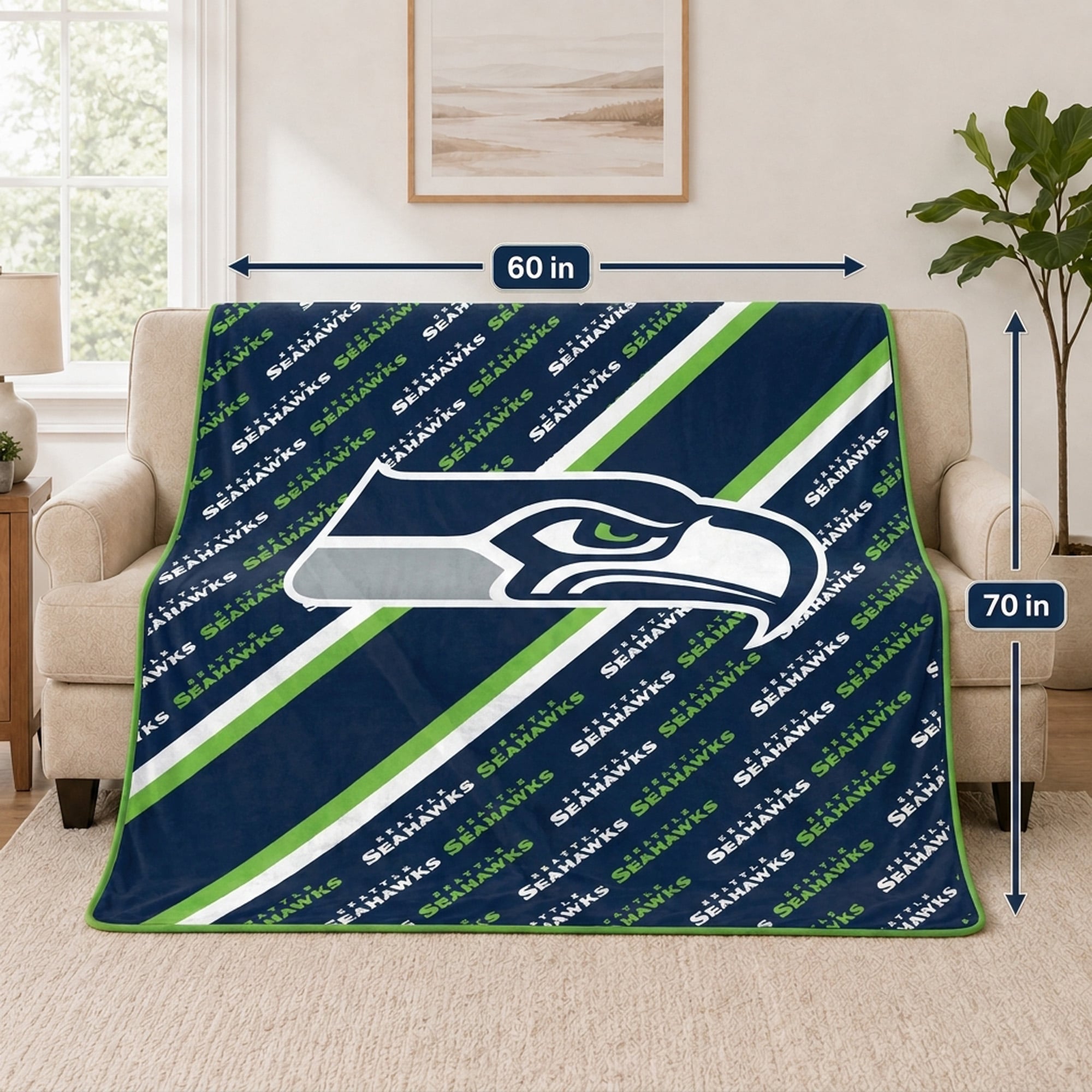 Pegasus Seattle Seahawks 60" x 70" Diagonal Lined Wordmark Ultra Soft Blanket