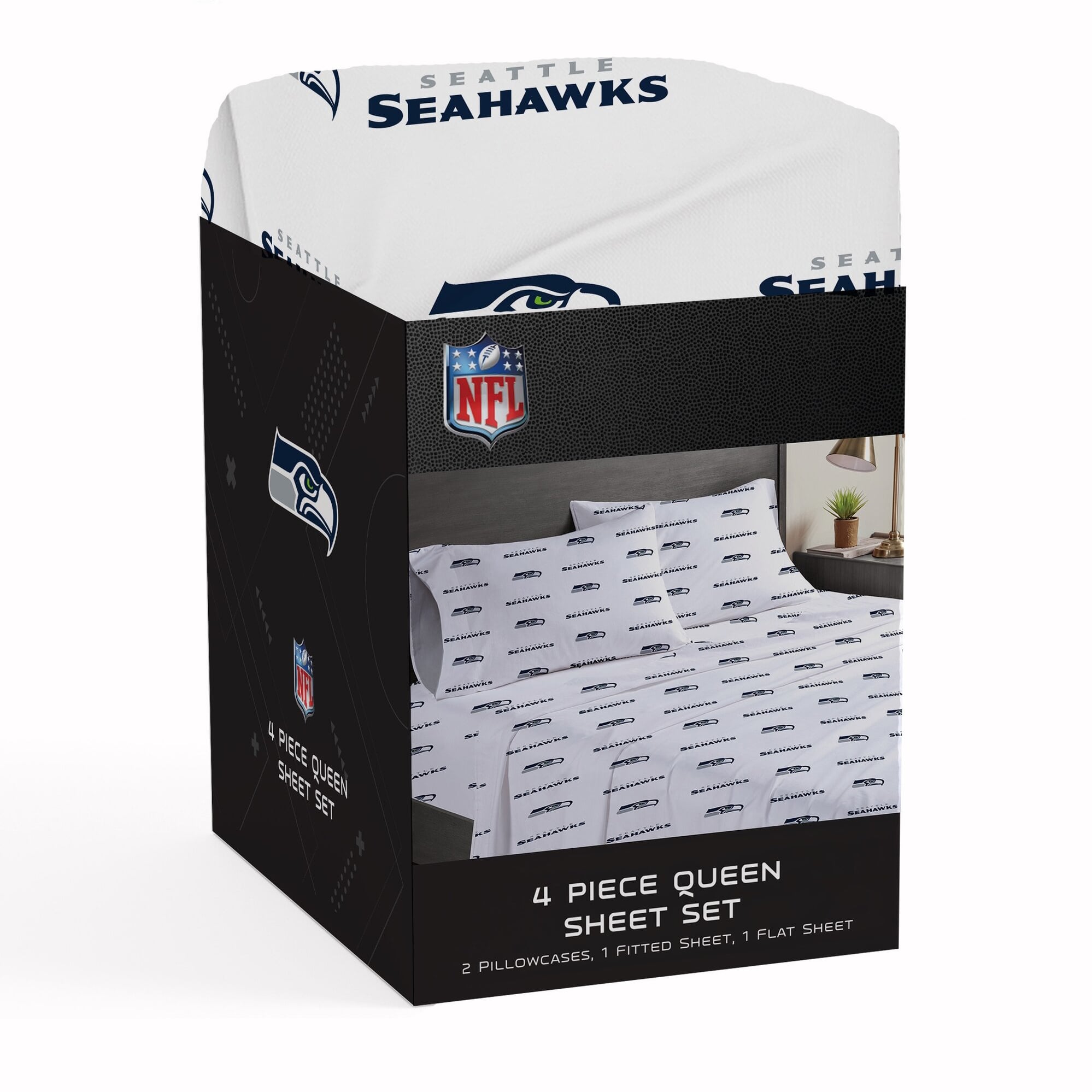 Ensemble de draps quatre pièces Pegasus Seattle Seahawks pour lit queen