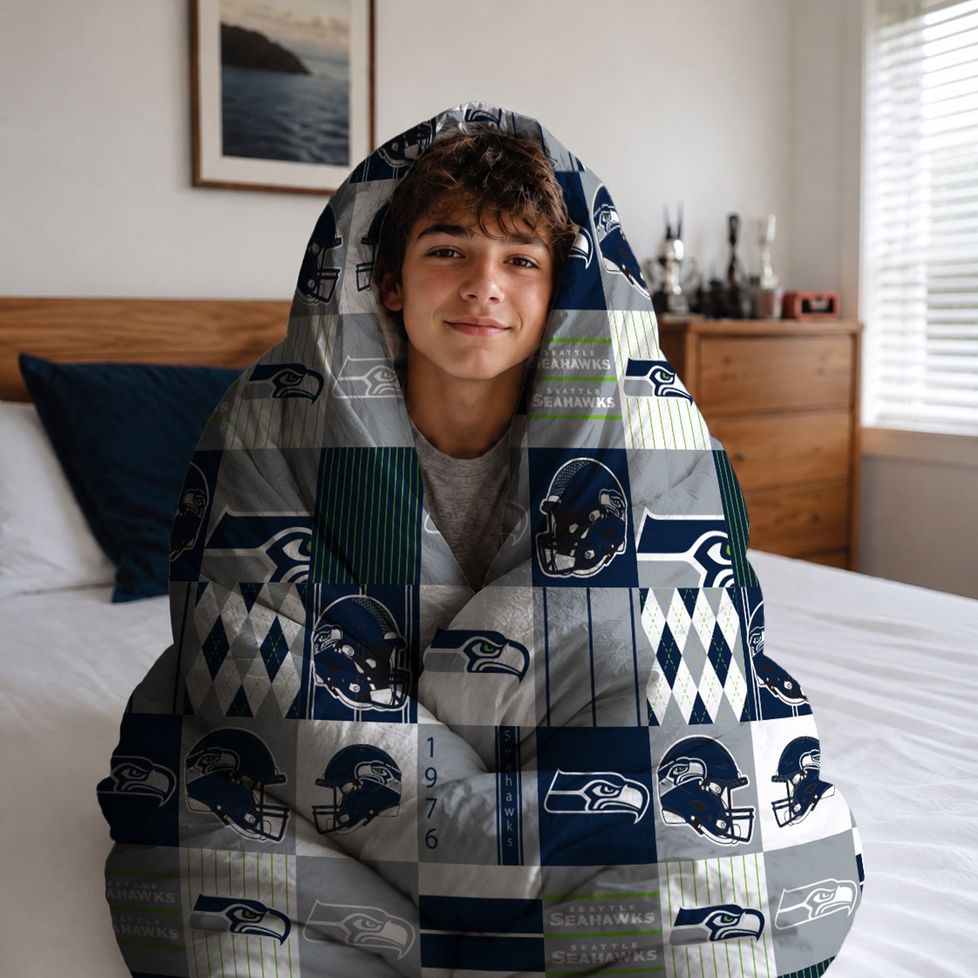 Pegasus Seattle Seahawks Patchwork Plaid Two-Piece Twin/Twin XL Bed in a Bag Set
