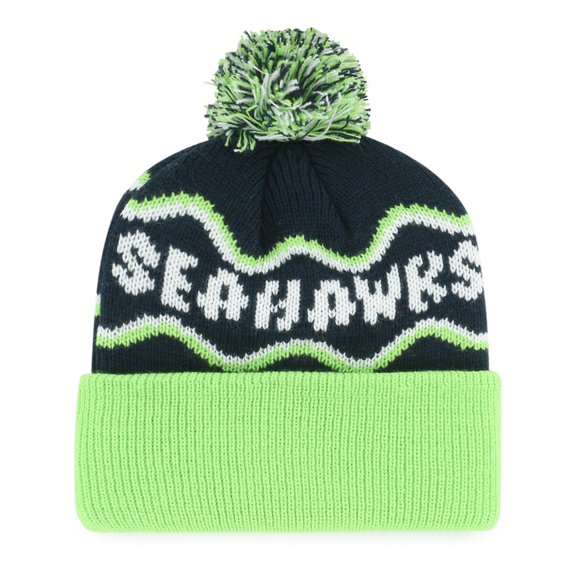 Bonnet tricoté à revers style gribouillis Seattle Seahawks, année maternelle 47, style universitaire, marine.