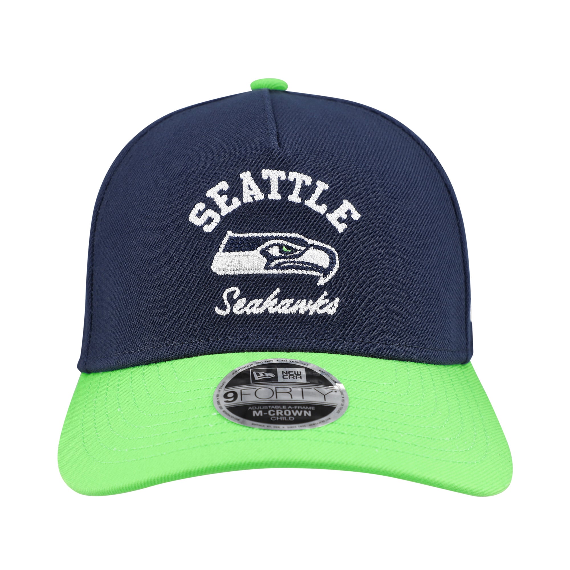 Casquette ajustable New Era College Navy Seattle Seahawks Arch 9FORTY A-Frame M-Crown pour enfants d'âge préscolaire