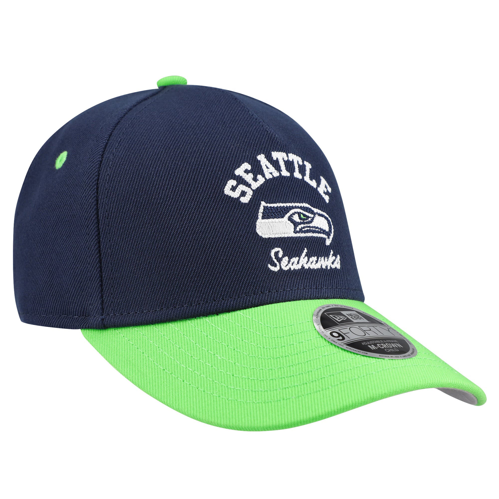 Casquette ajustable New Era College Navy Seattle Seahawks Arch 9FORTY A-Frame M-Crown pour enfants d'âge préscolaire
