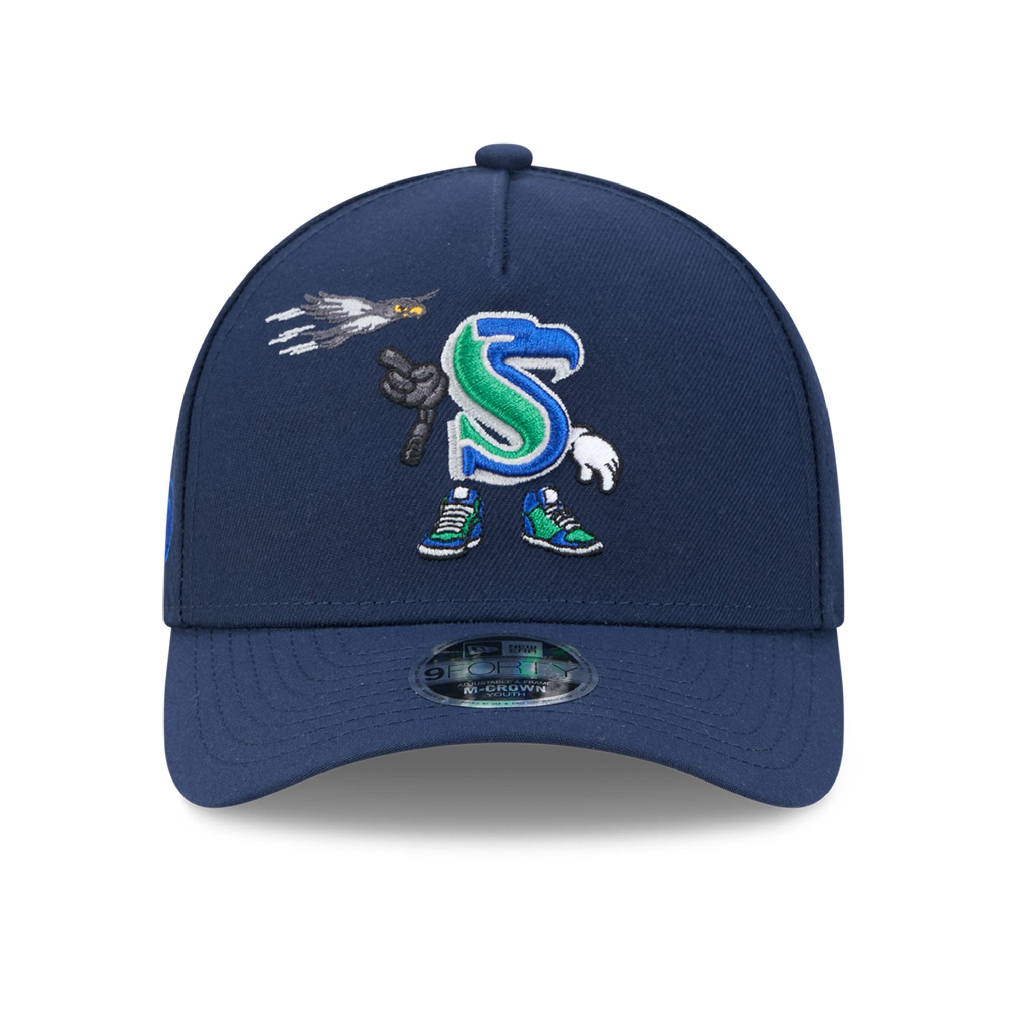 Casquette ajustable New Era College Navy Seattle Seahawks Cartoon 9FORTY M-Crown A-Frame pour enfants d'âge préscolaire