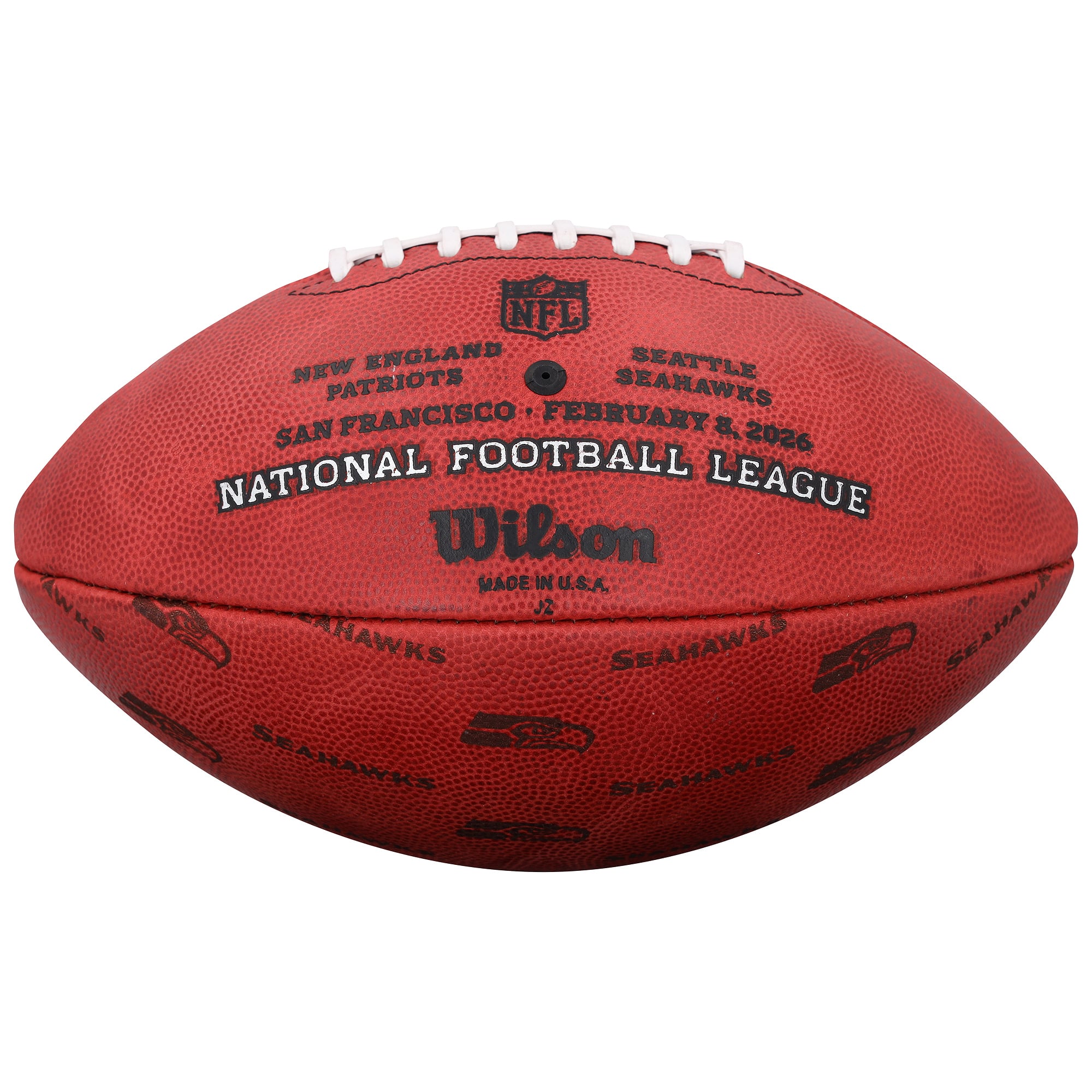 Ballon de football américain Wilson Duke, signé par Sam Darnold, des Seahawks de Seattle, champions du Super Bowl LX.
