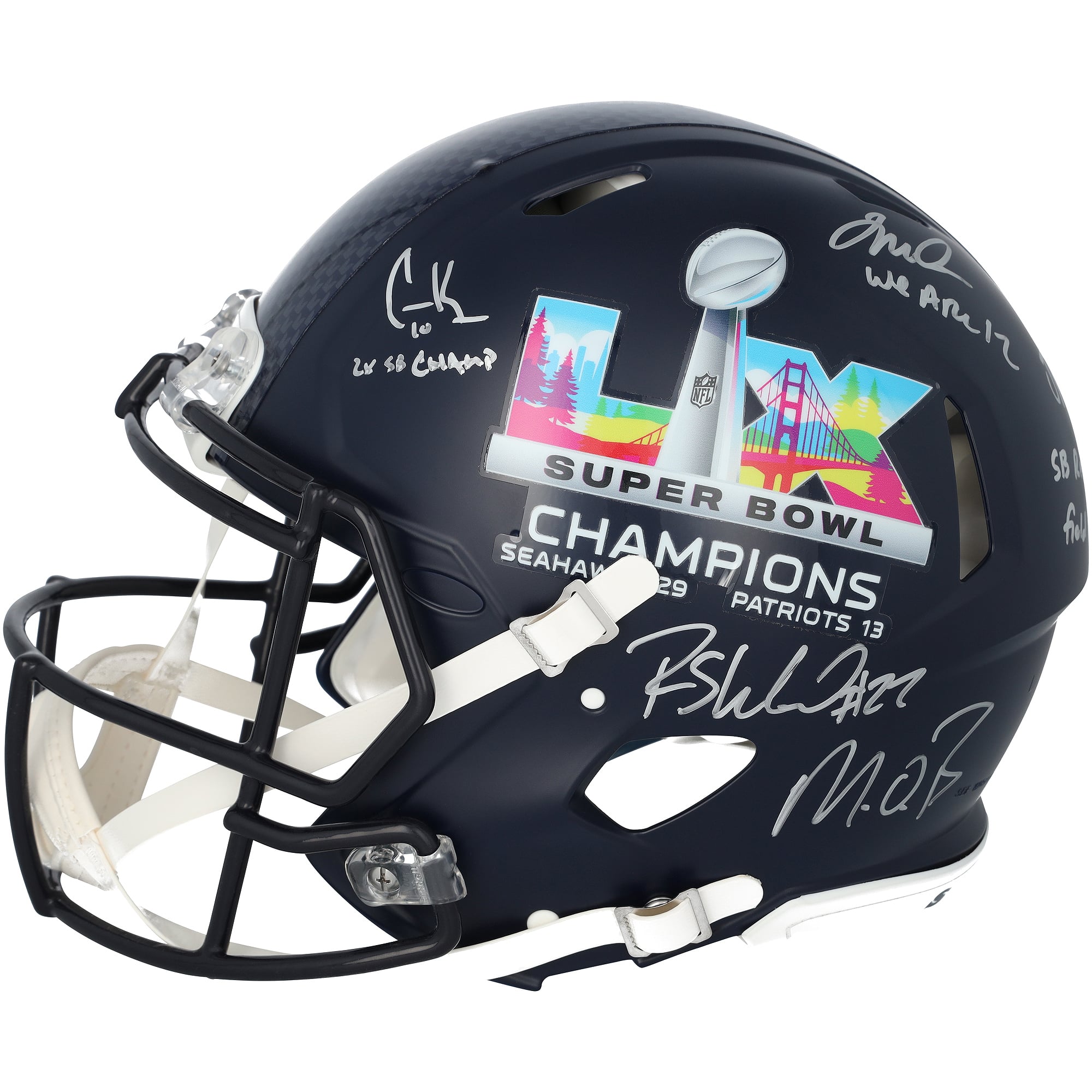 Seattle Seahawks Autographed Riddell Super Bowl LX Champions Speed Authentic Helmet with 6 Signatures and Multiple Inscriptions - Limited Edition of 50