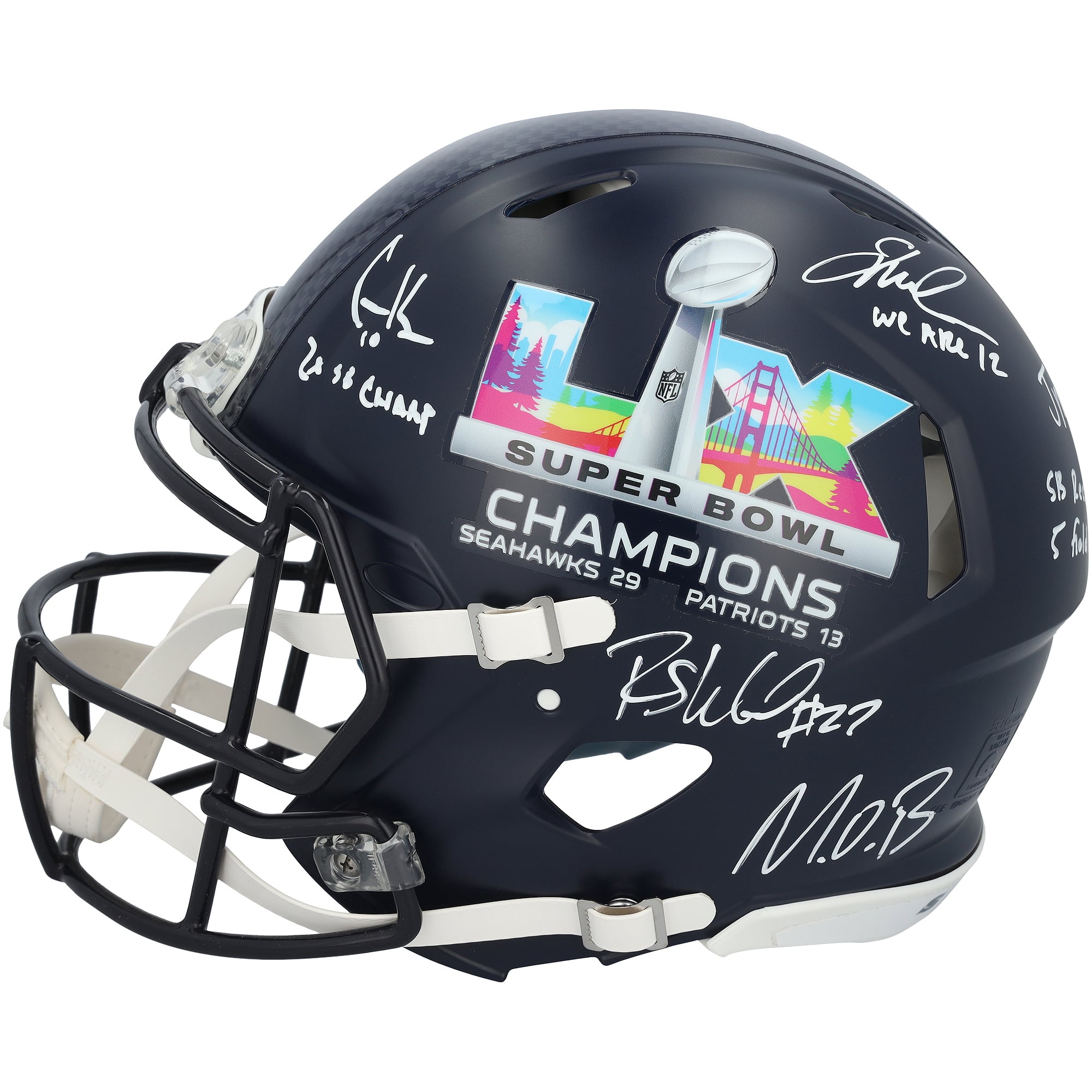Seattle Seahawks Autographed Riddell Super Bowl LX Champions Speed Authentic Helmet with 7 Signatures & Multiple Inscriptions - Limited Edition of 10